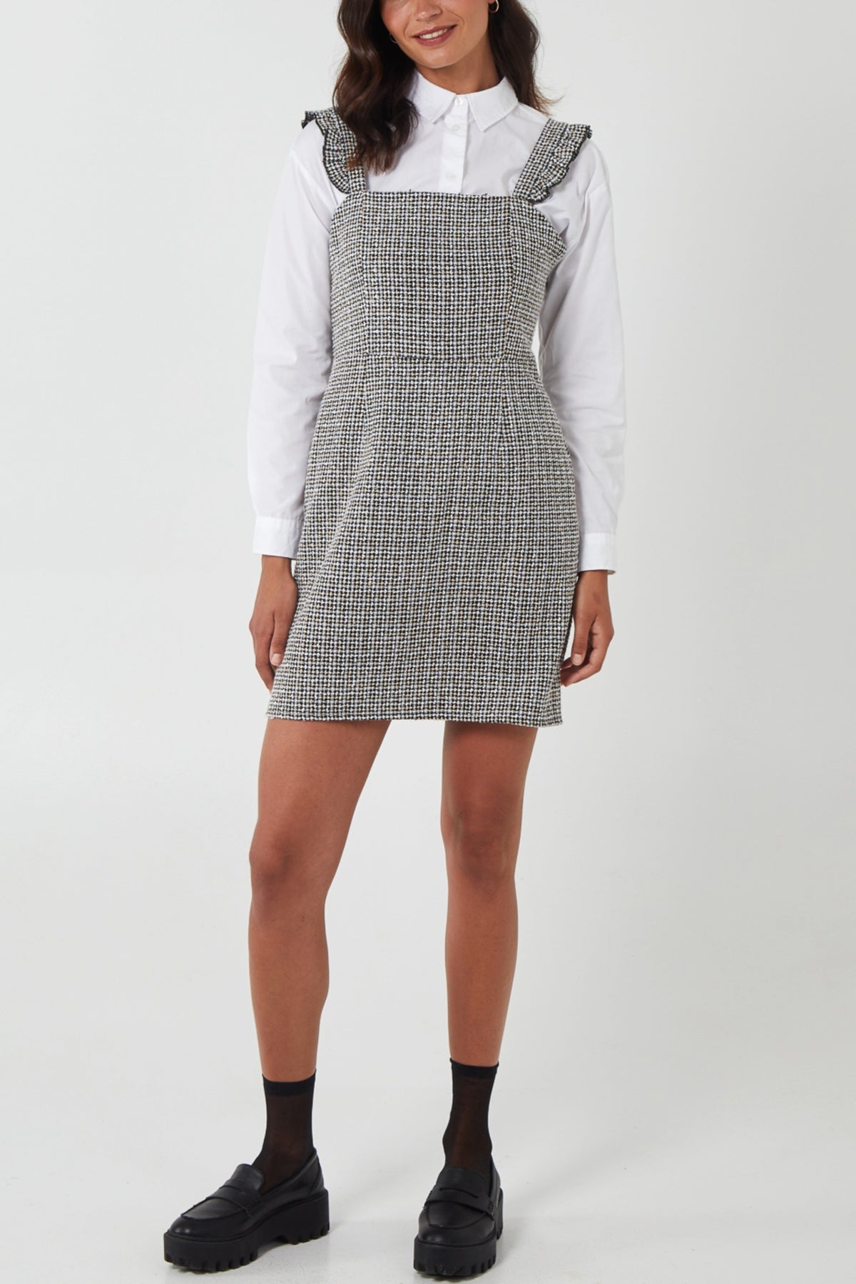 Ruffle Straps Tweed Pinafore Dress