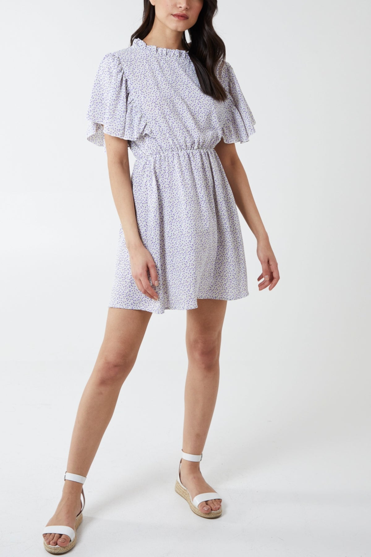 Floral Print Butterfly Sleeve Mini Dress