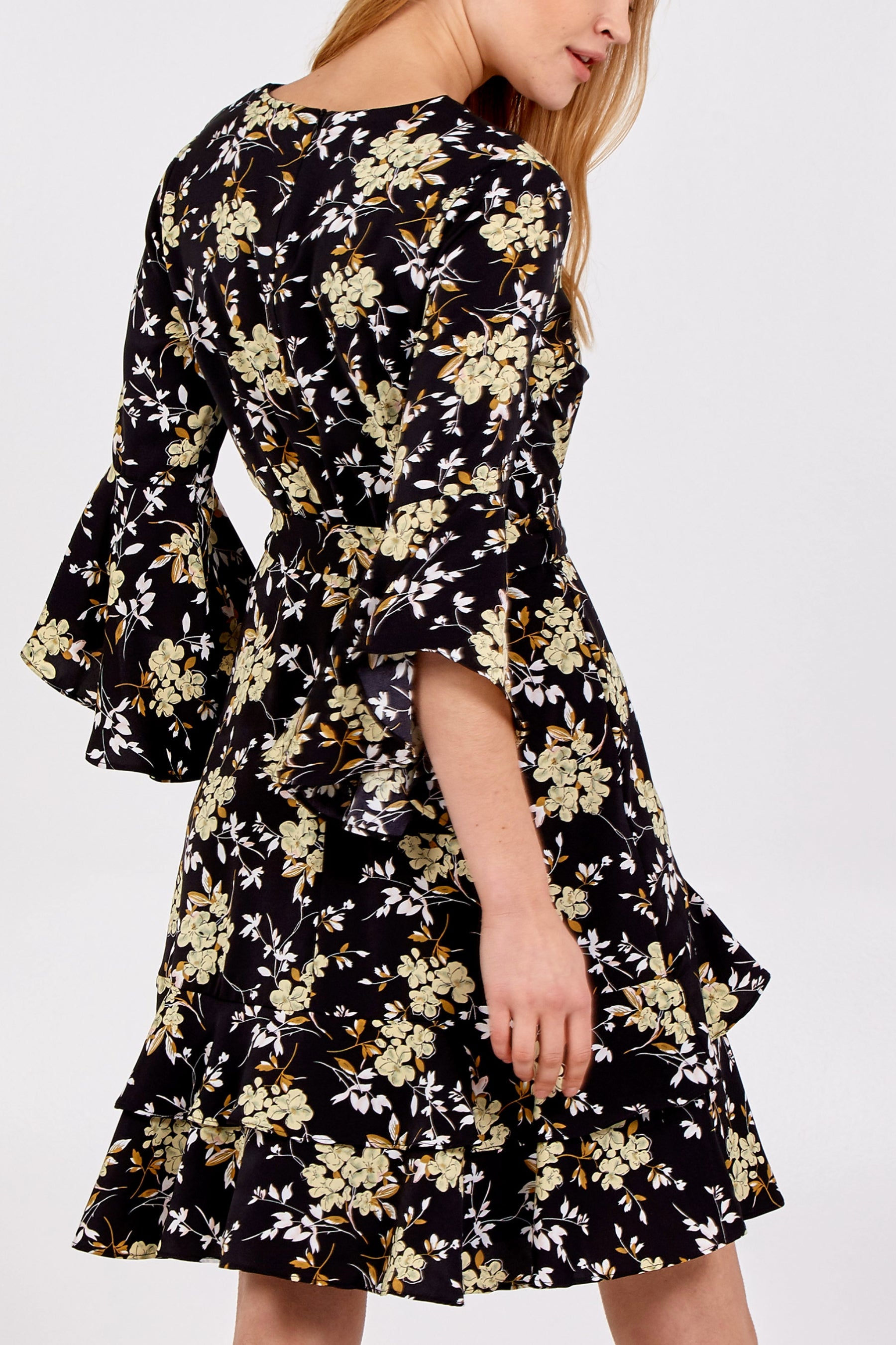 Floral 3/4 Sleeve Tiered Dress