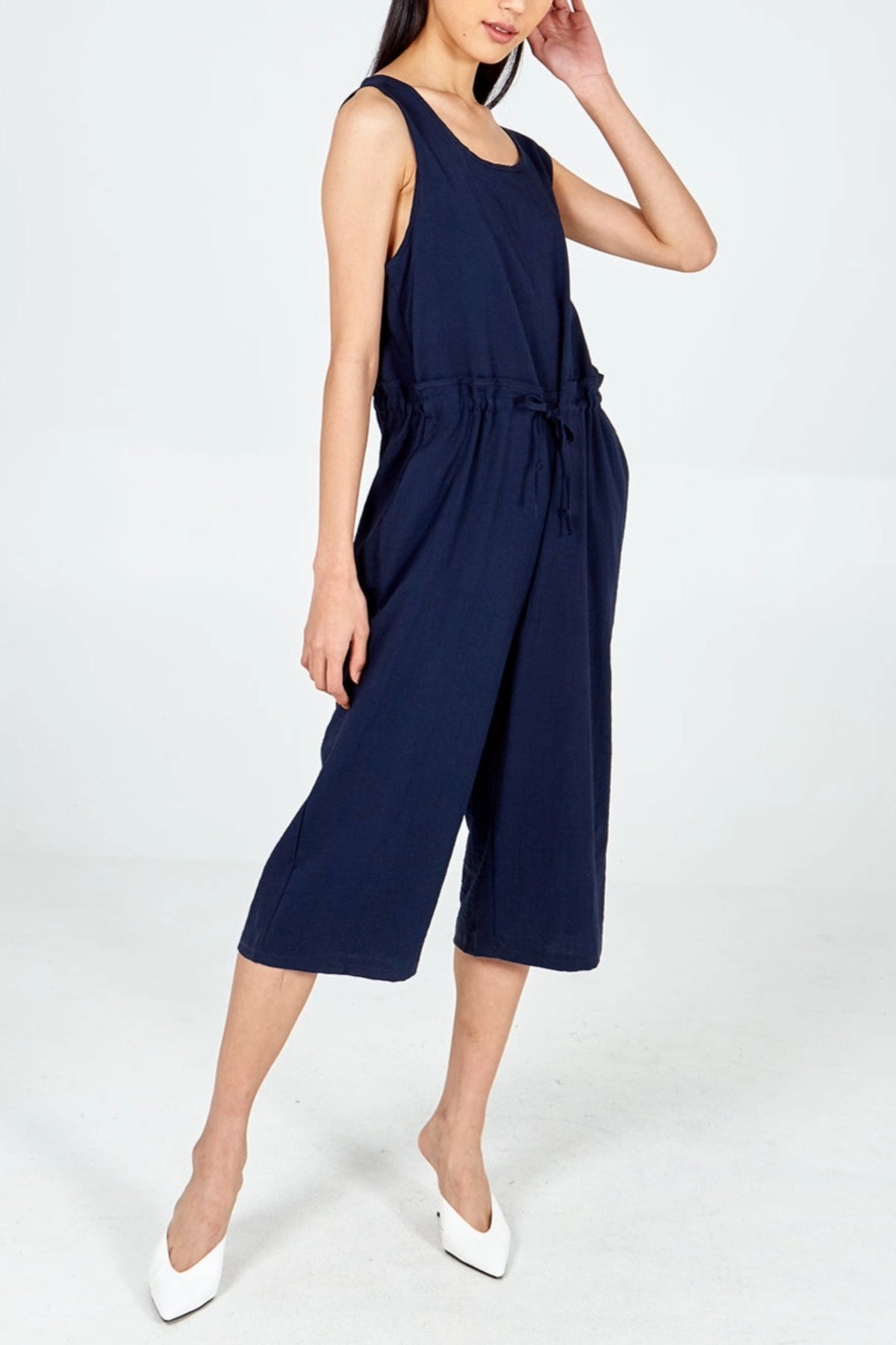 Three Quarter Leg Tie Waist Jumpsuit