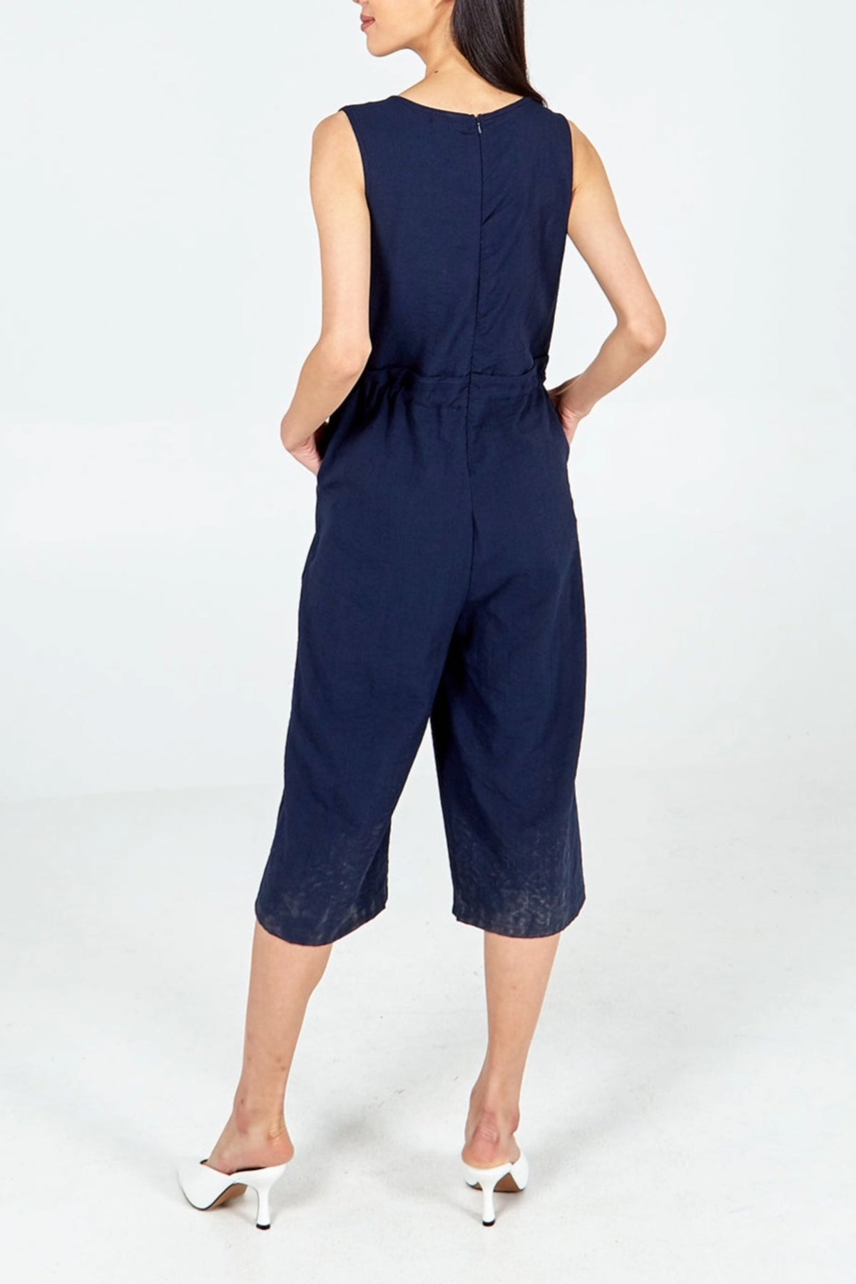 Three Quarter Leg Tie Waist Jumpsuit