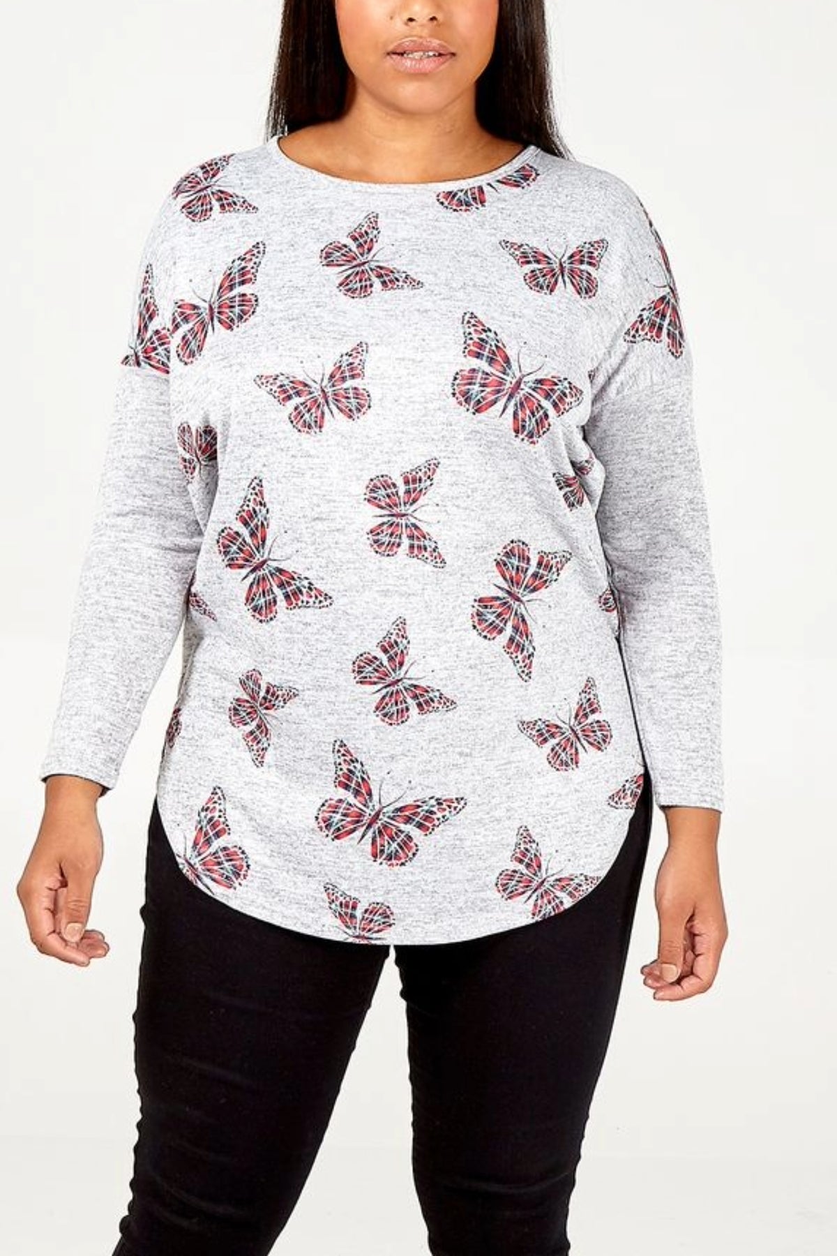 Curve Butterfly Print Back Zip Top