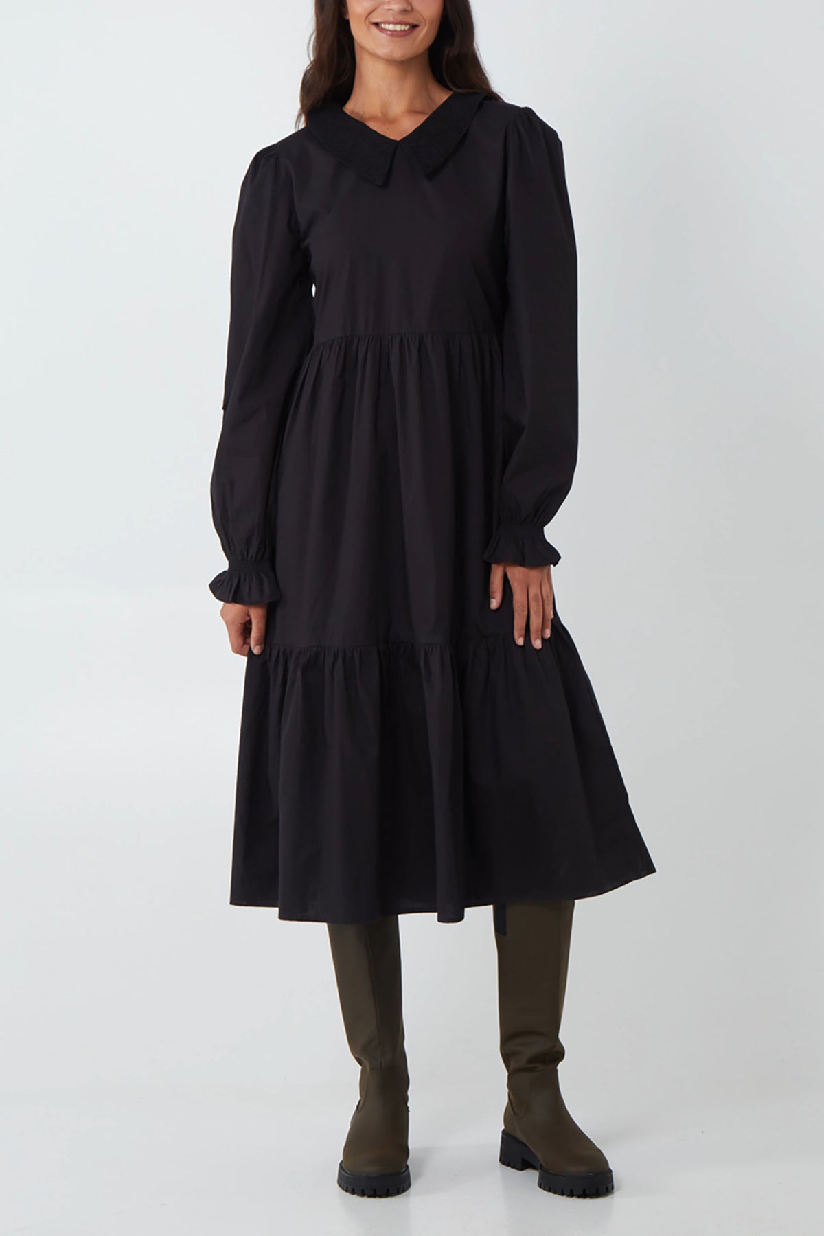 Crochet Collar Midi Dress