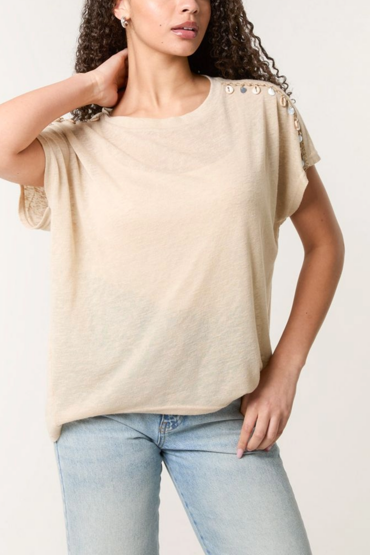 Shell Trim Oversized Top