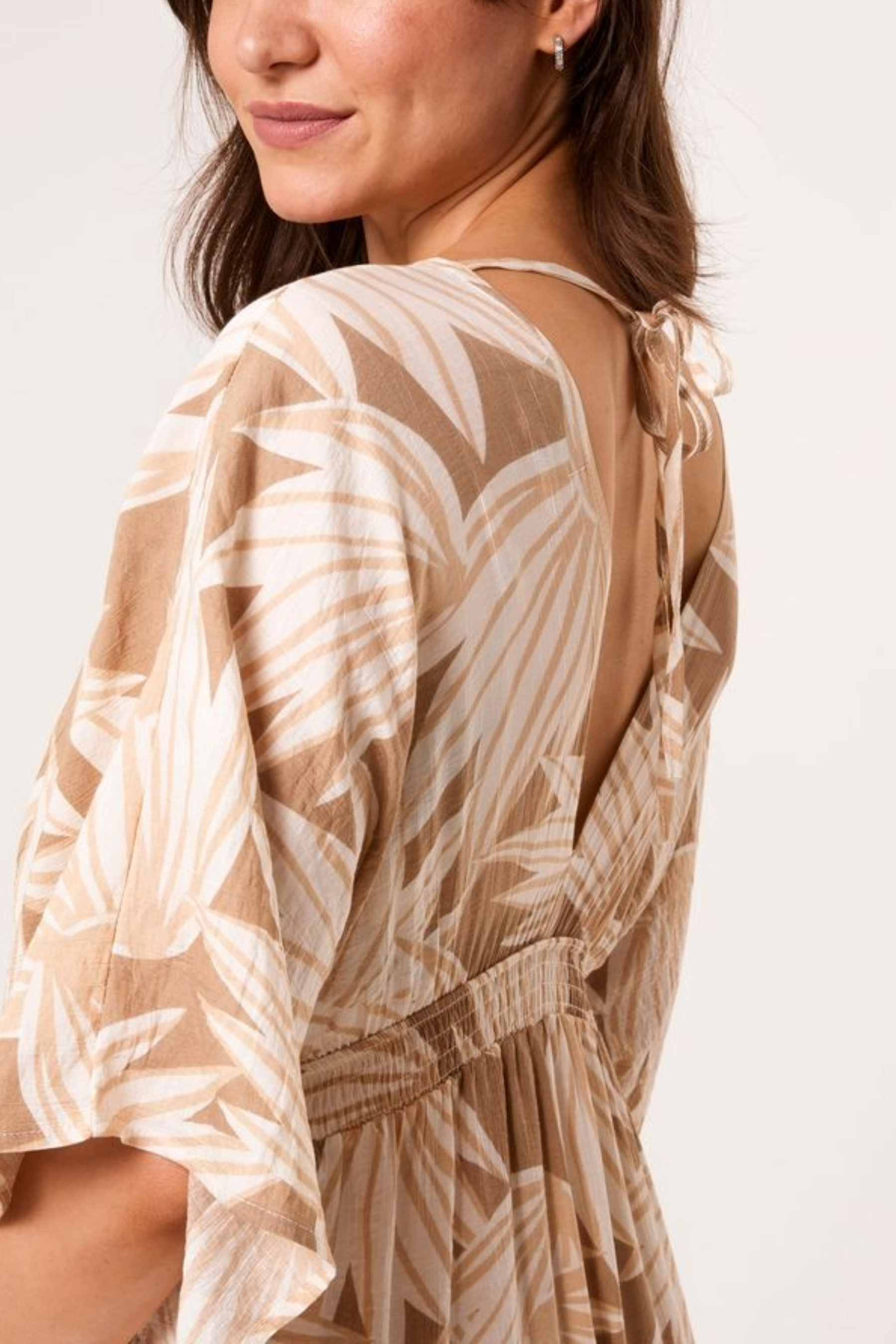 Palm Leaf Print Wide Leg Jumpsuit