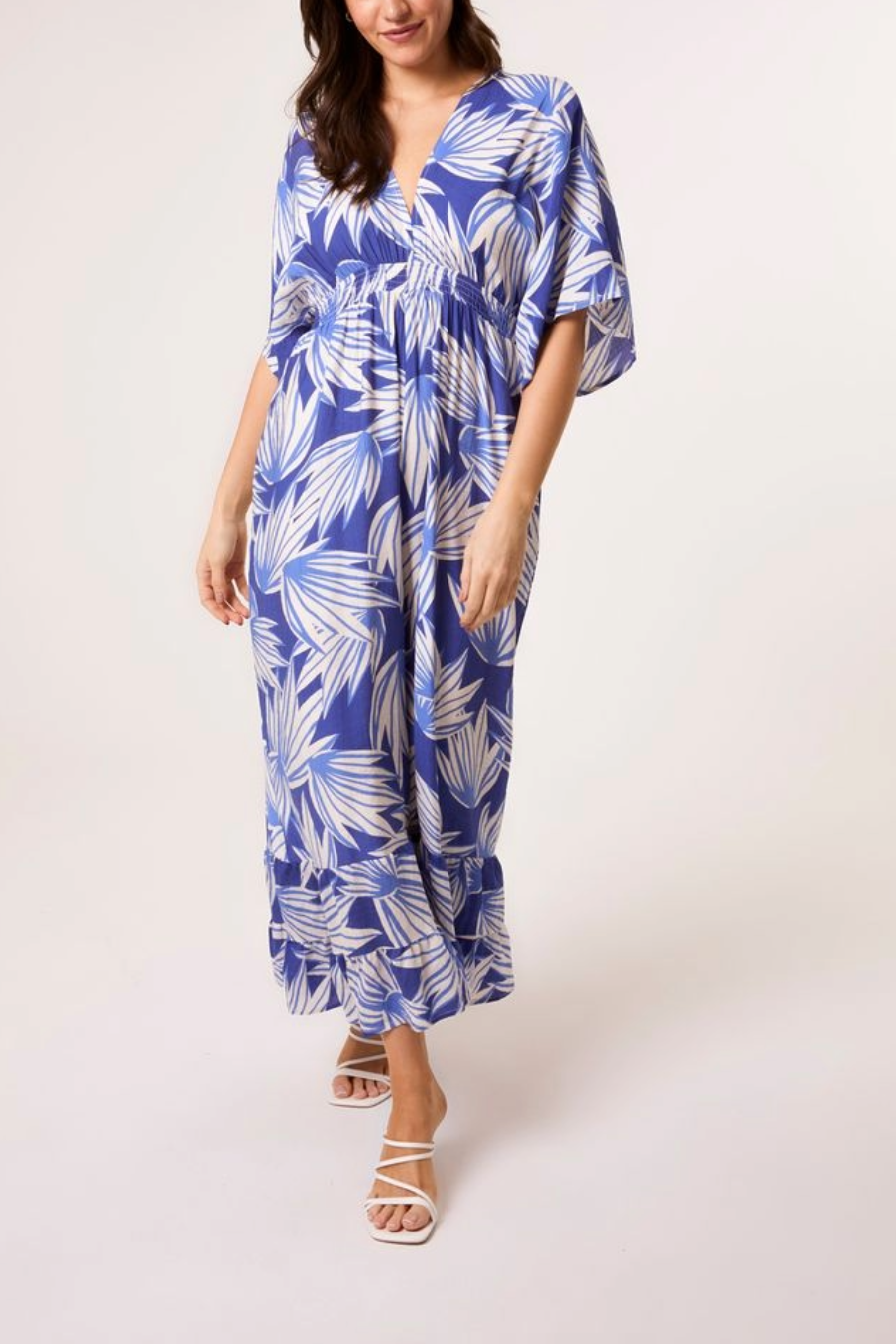 Palm Leaf Print Wide Leg Jumpsuit