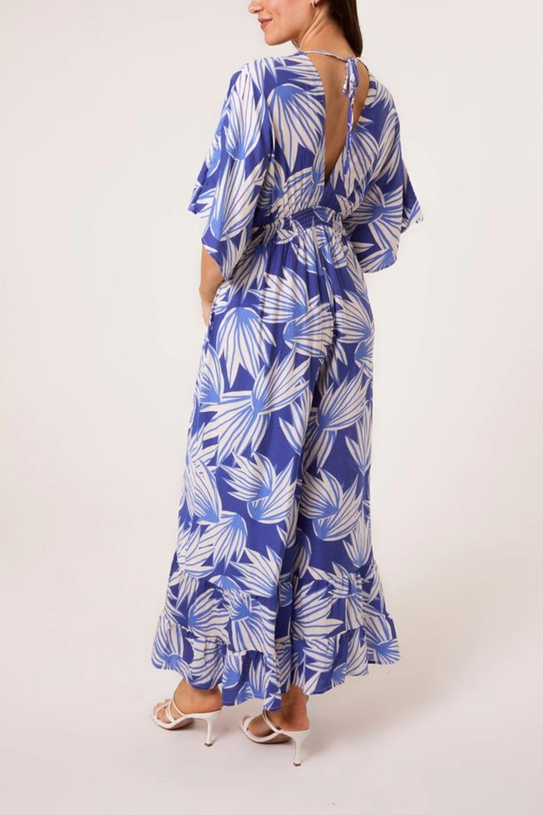 Palm Leaf Print Wide Leg Jumpsuit