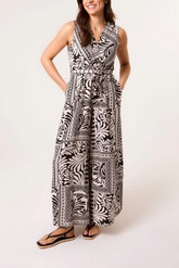 Mixed Print Wrap Front Jumpsuit