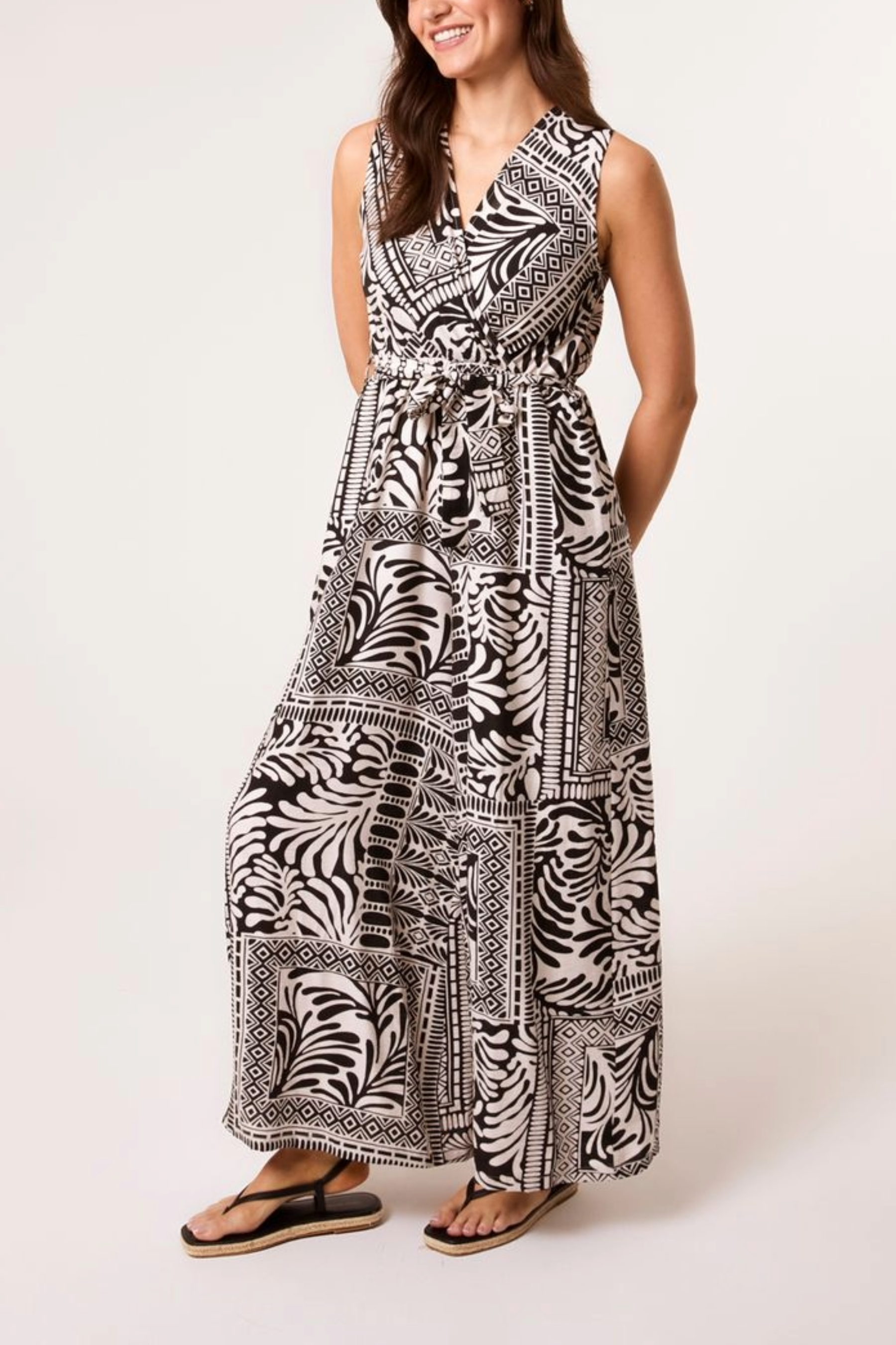 Mixed Print Wrap Front Jumpsuit