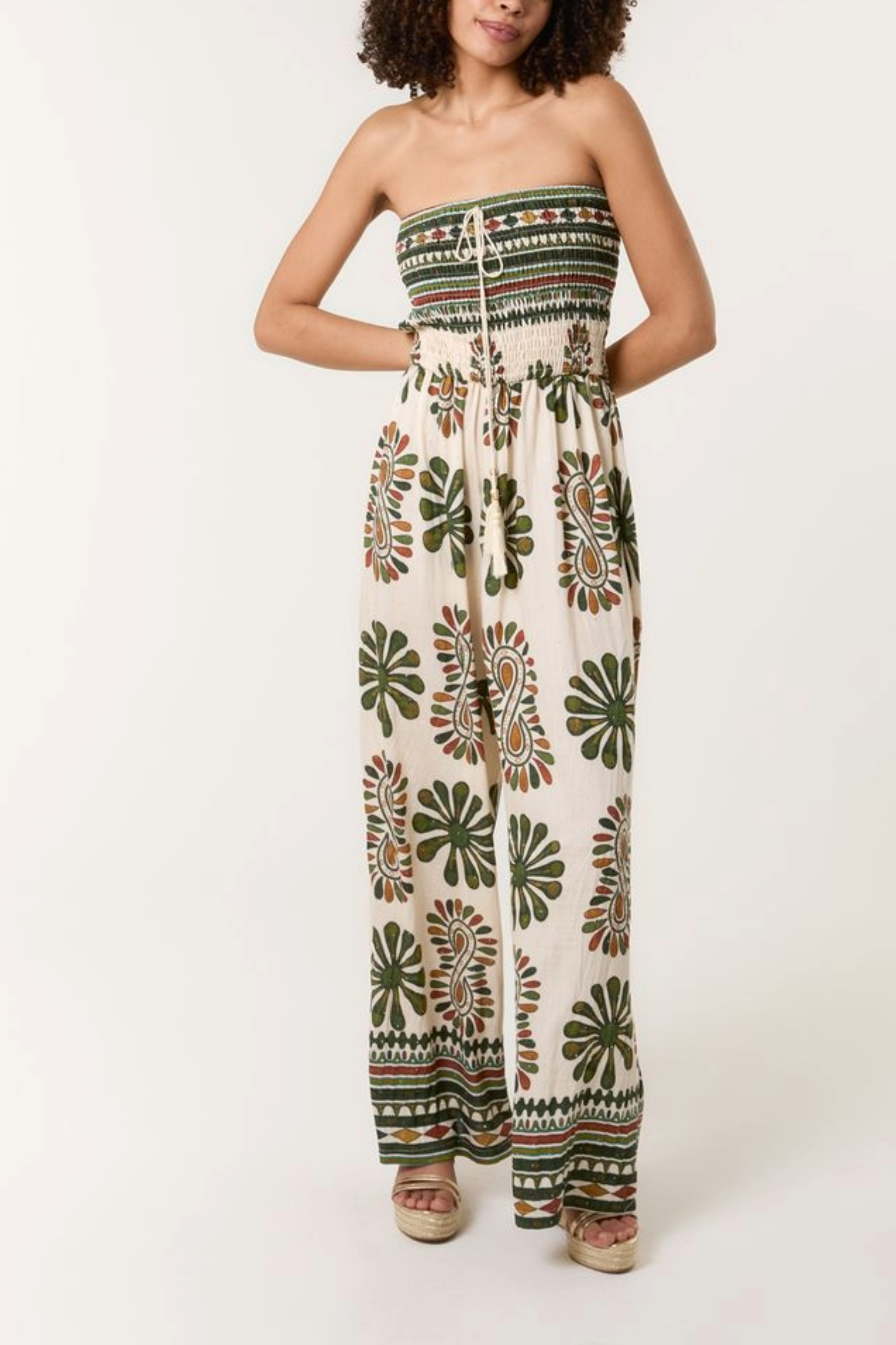 Printed Shirred Bandeau Jumpsuit