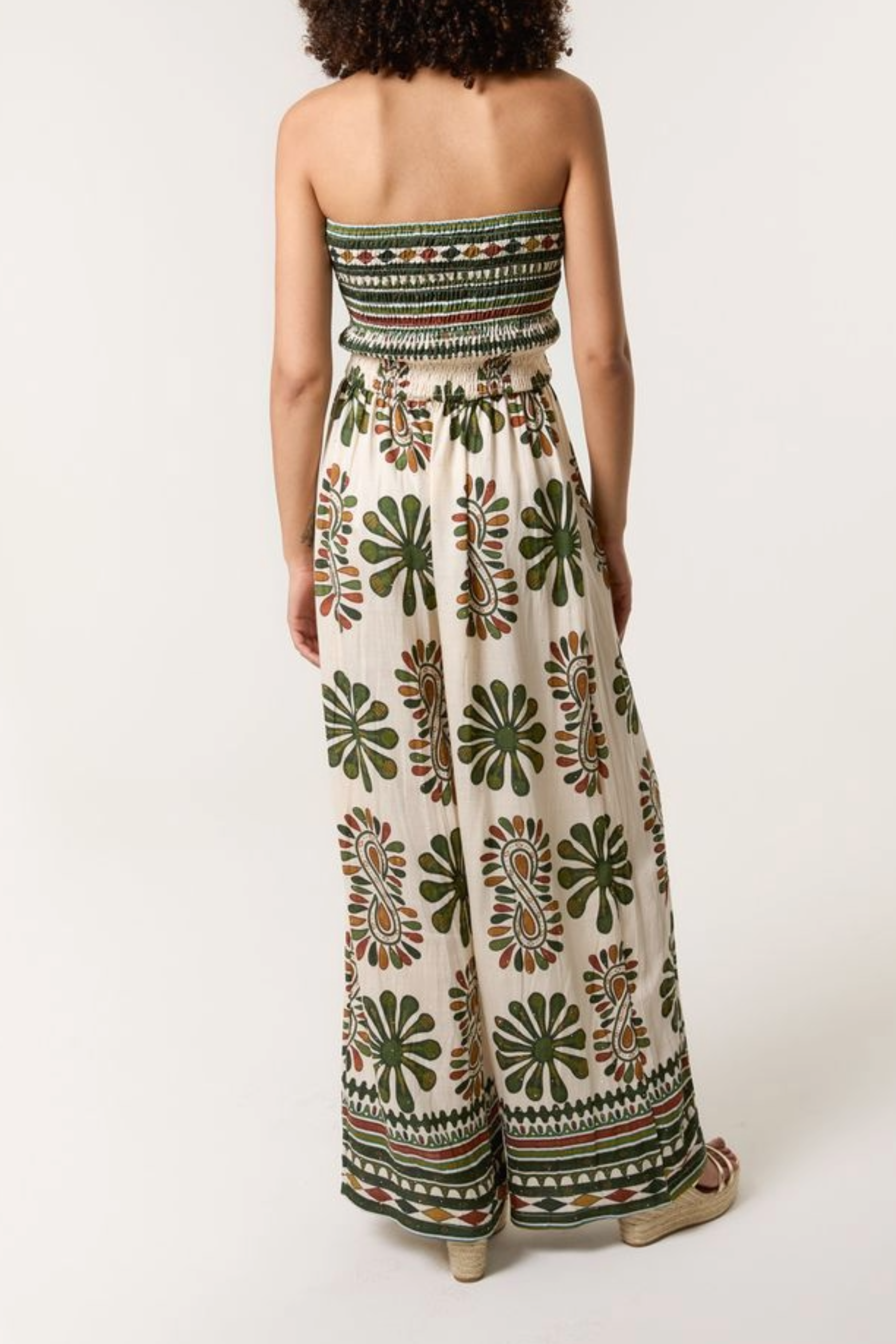 Printed Shirred Bandeau Jumpsuit
