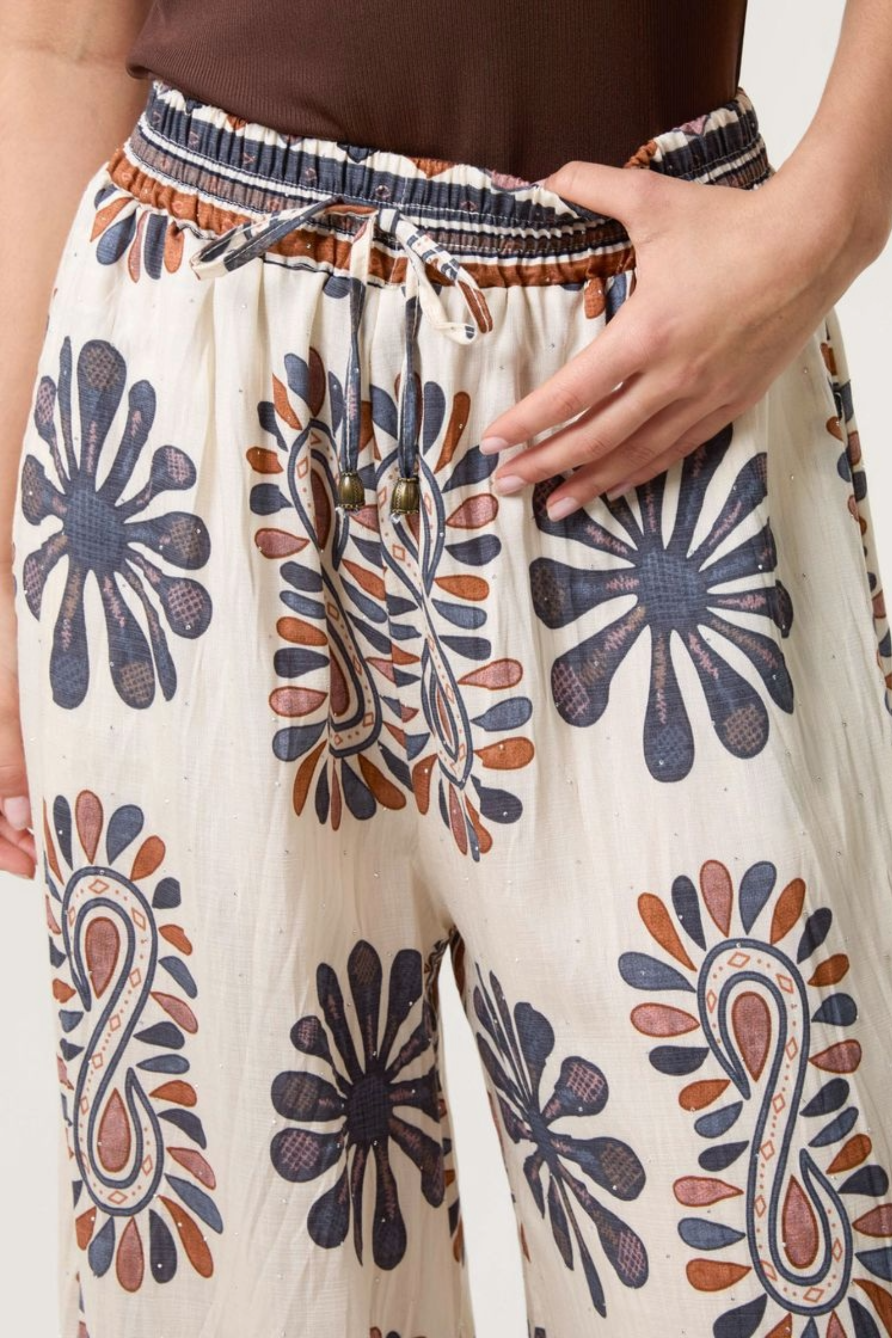 Mixed Print Wide-Leg Trousers