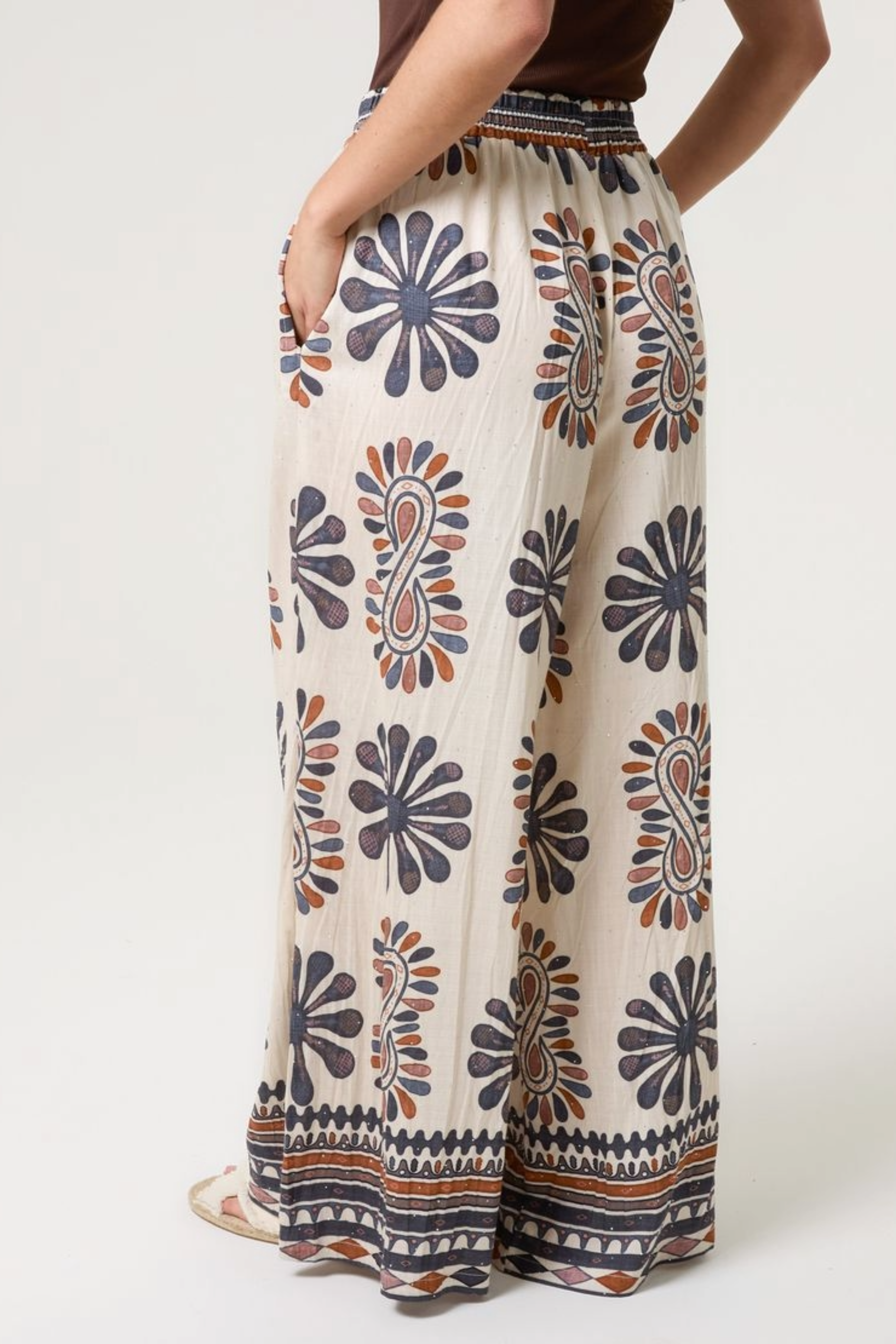 Mixed Print Wide-Leg Trousers