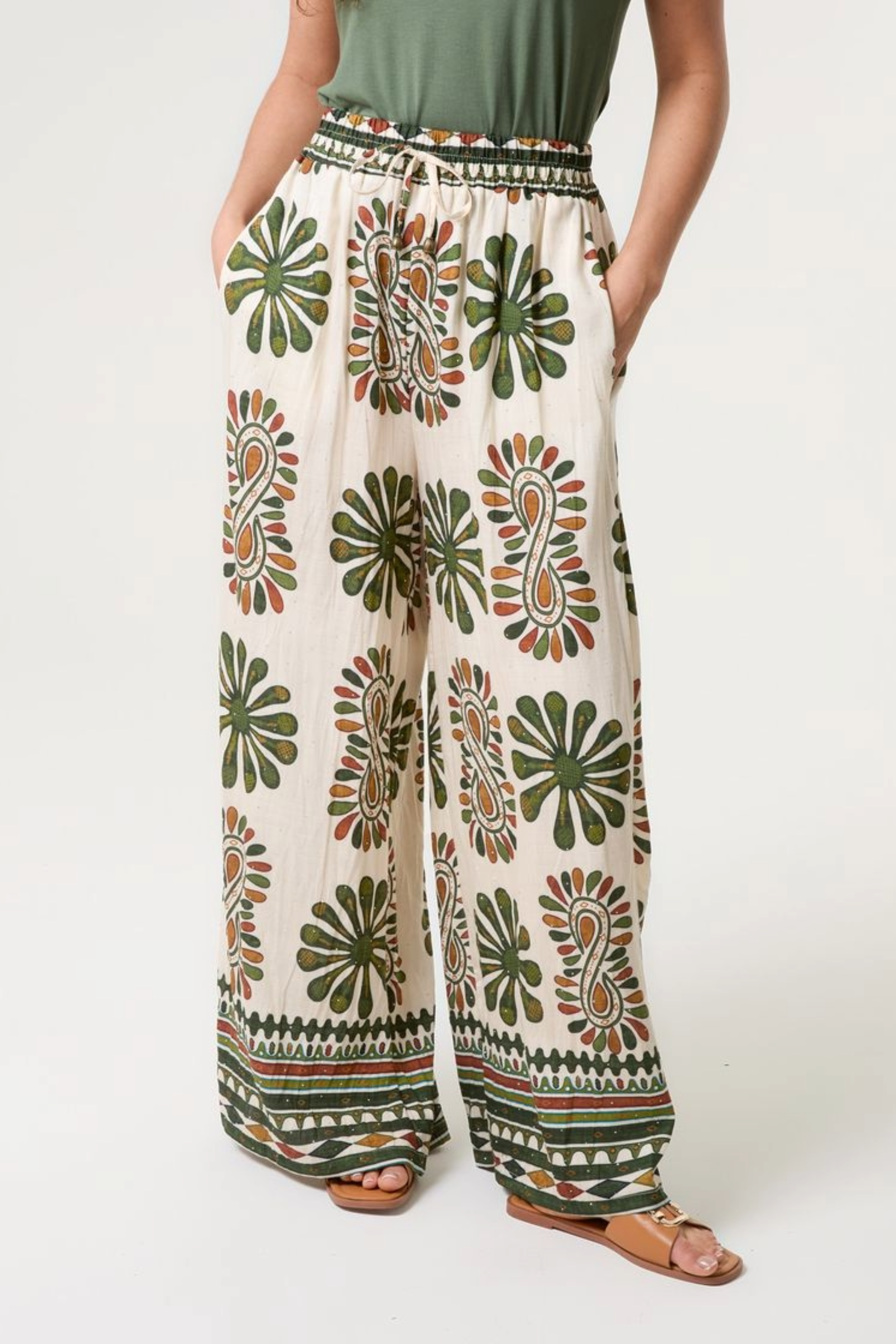 Mixed Print Wide-Leg Trousers