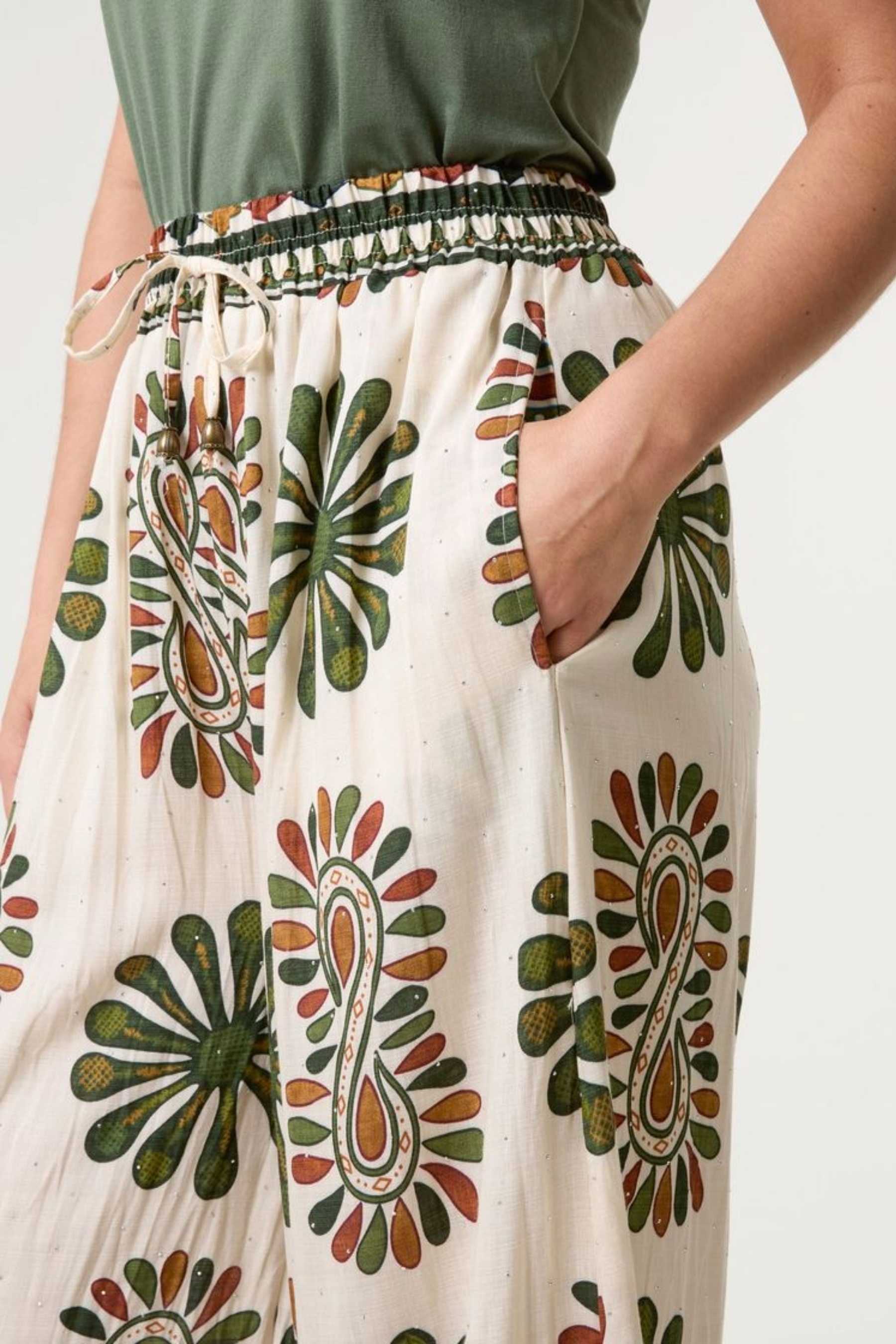 Mixed Print Wide-Leg Trousers