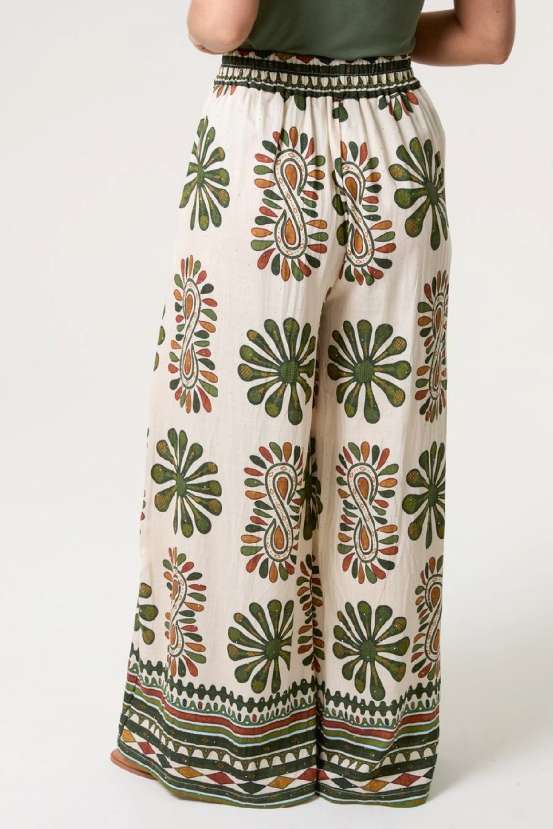 Mixed Print Wide-Leg Trousers