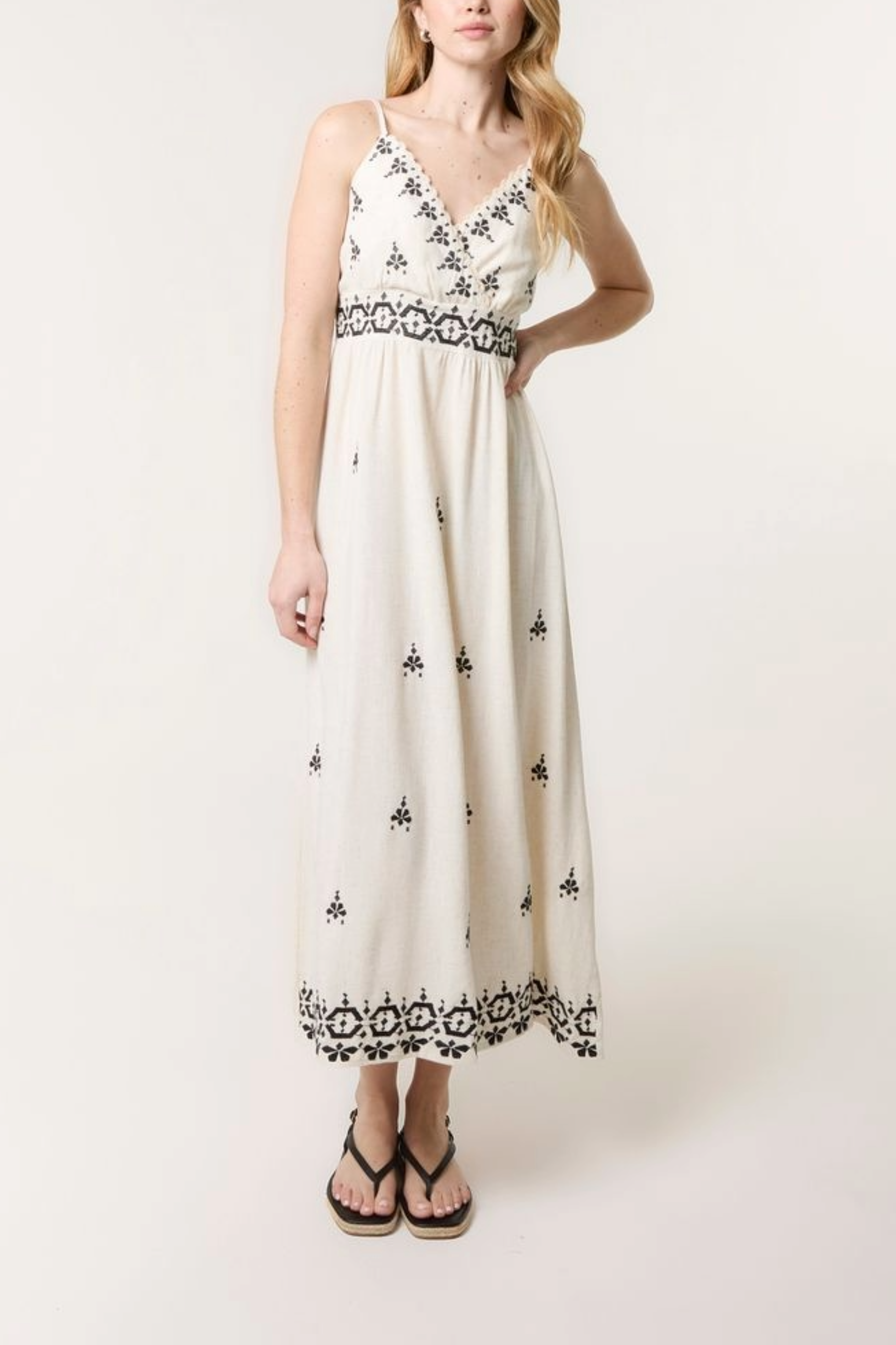 Embroidered Wrap Front Cami Dress