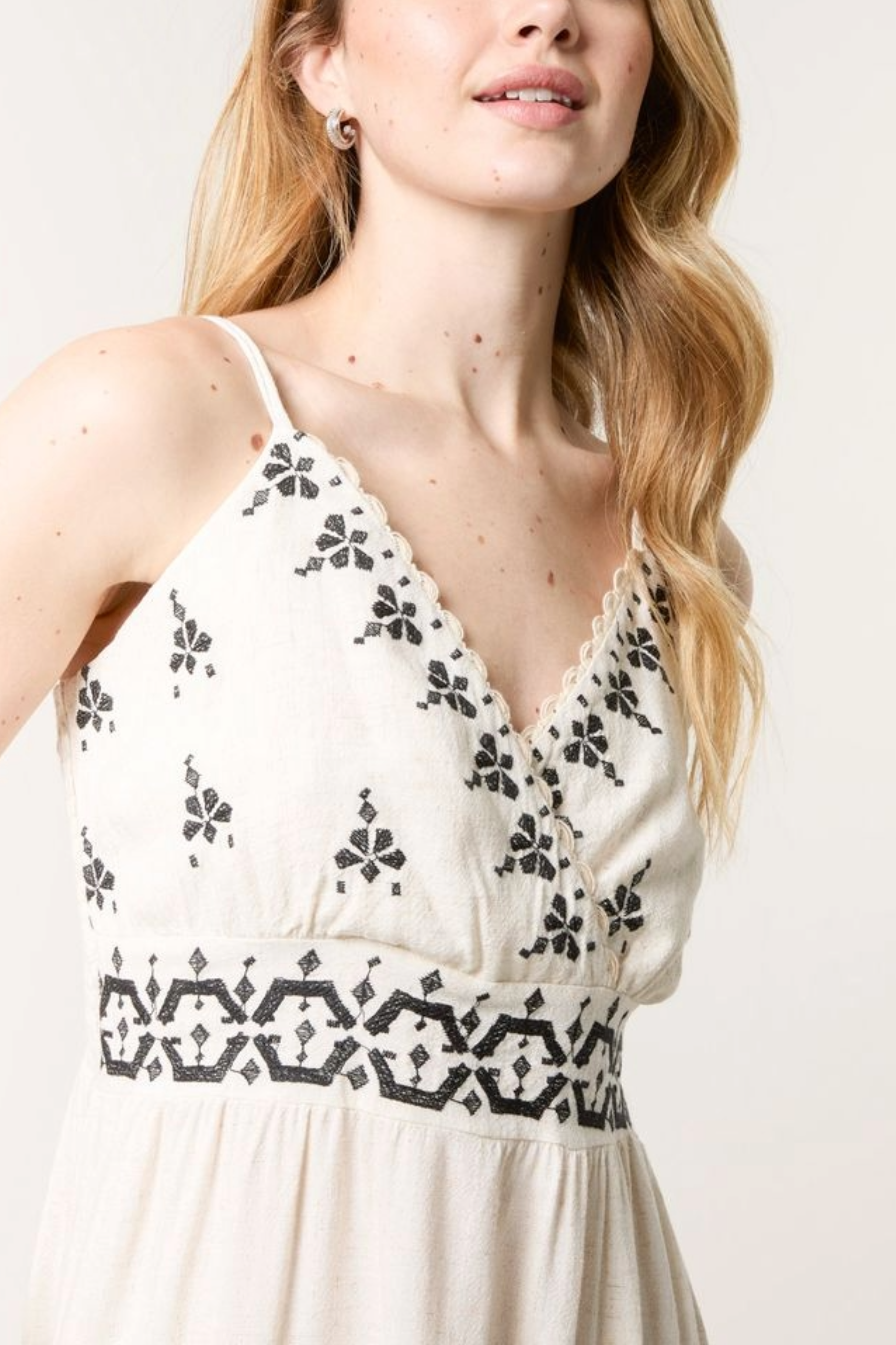 Embroidered Wrap Front Cami Dress