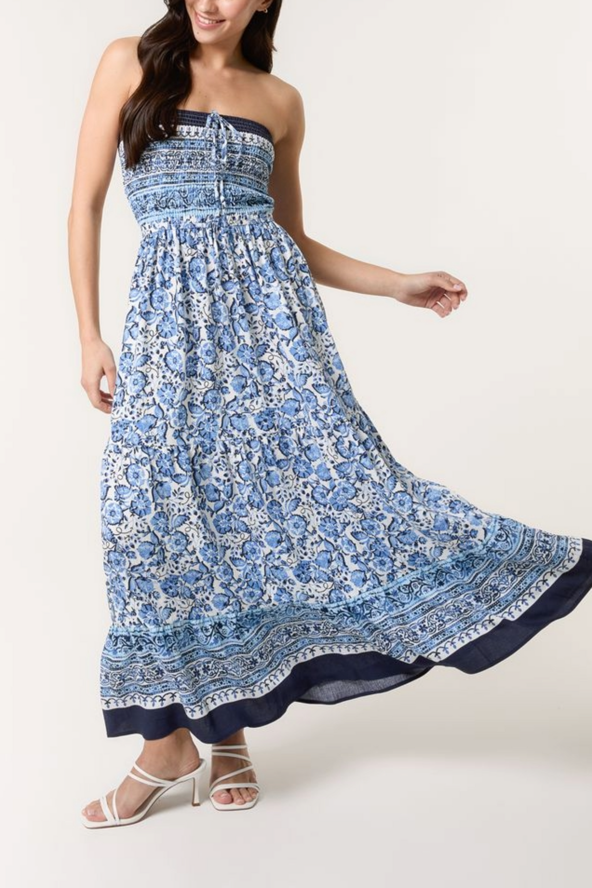 Floral Print Shirred Bust Bandeau Dress