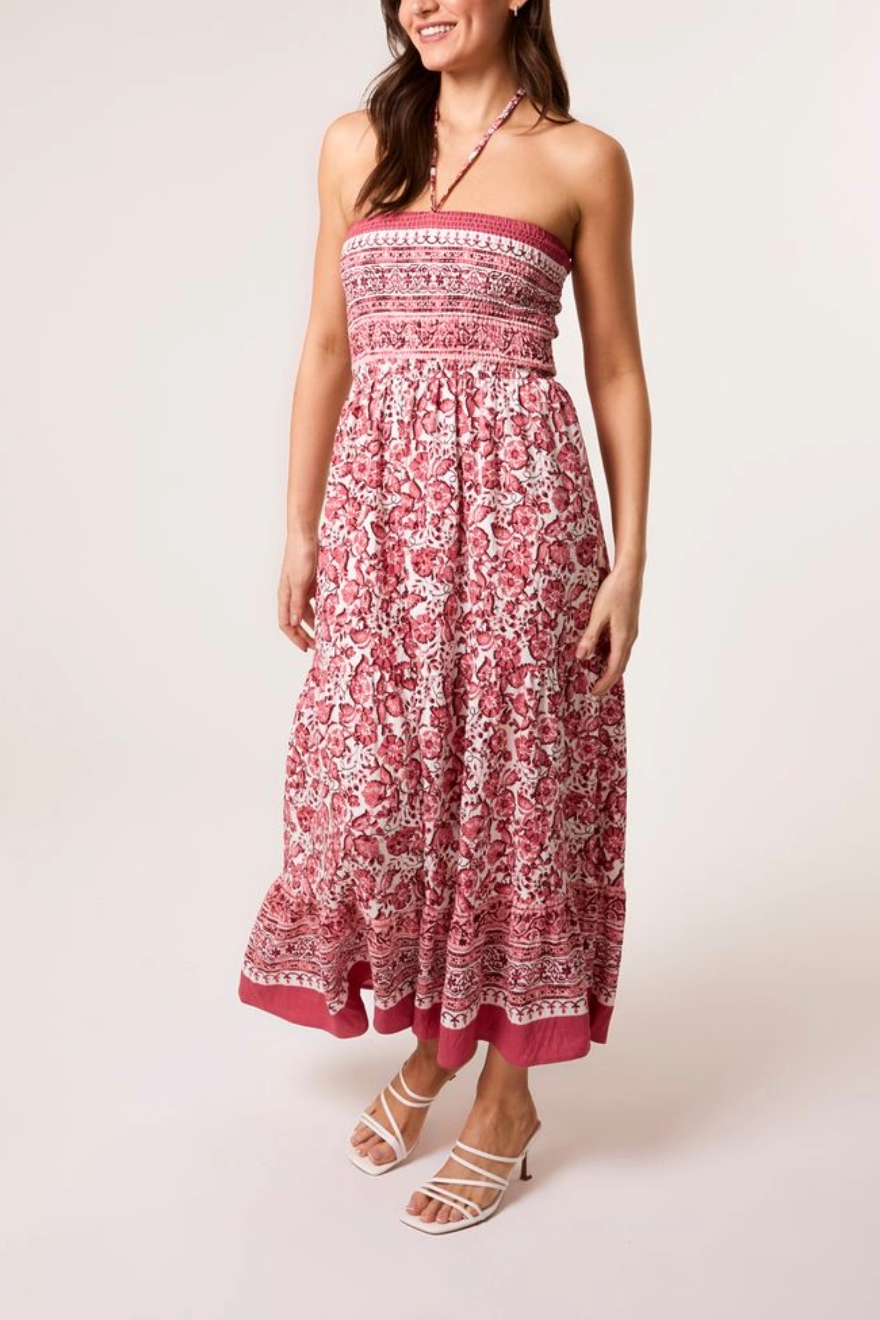 Floral Print Shirred Bust Bandeau Dress