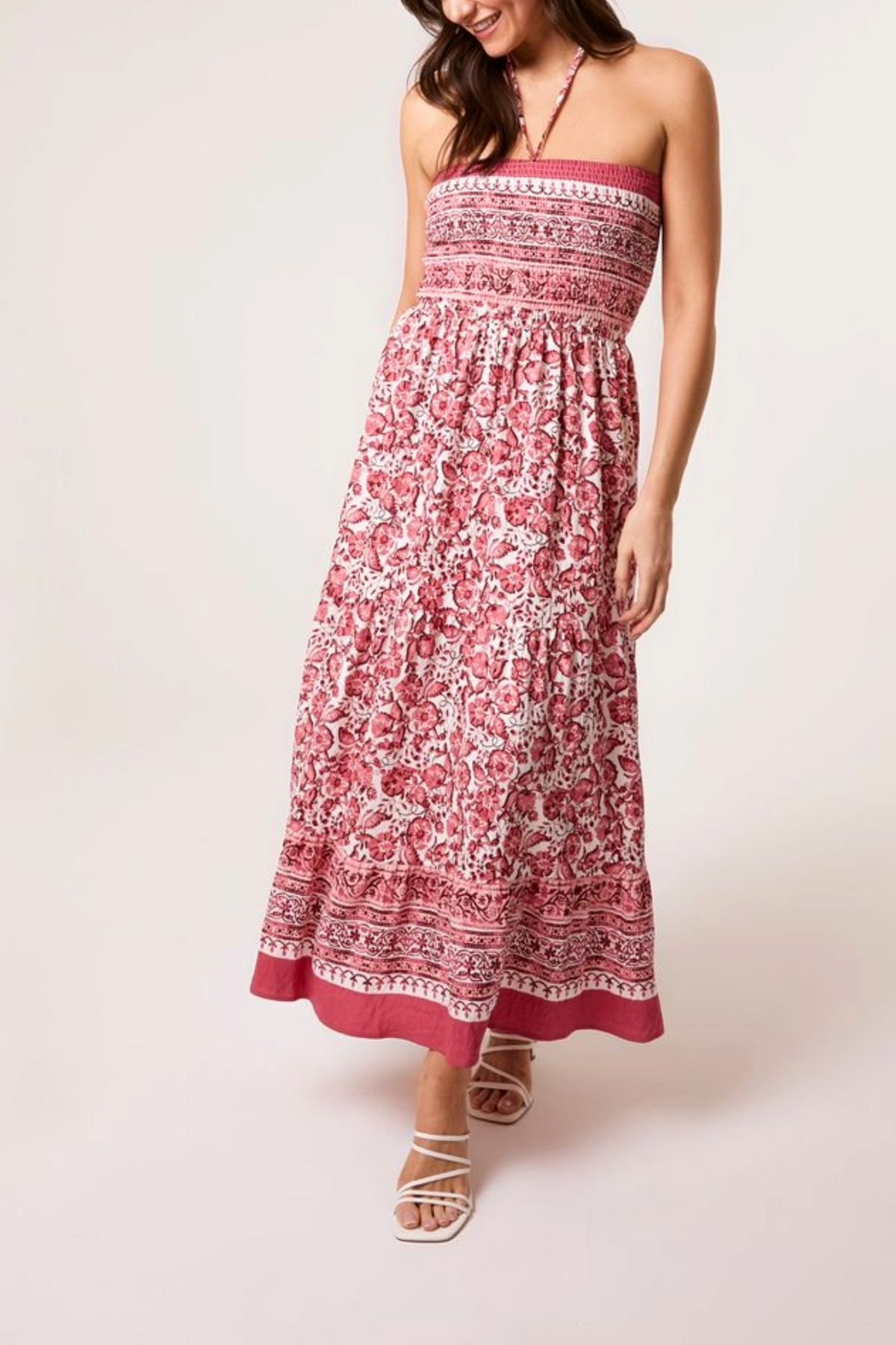 Floral Print Shirred Bust Bandeau Dress