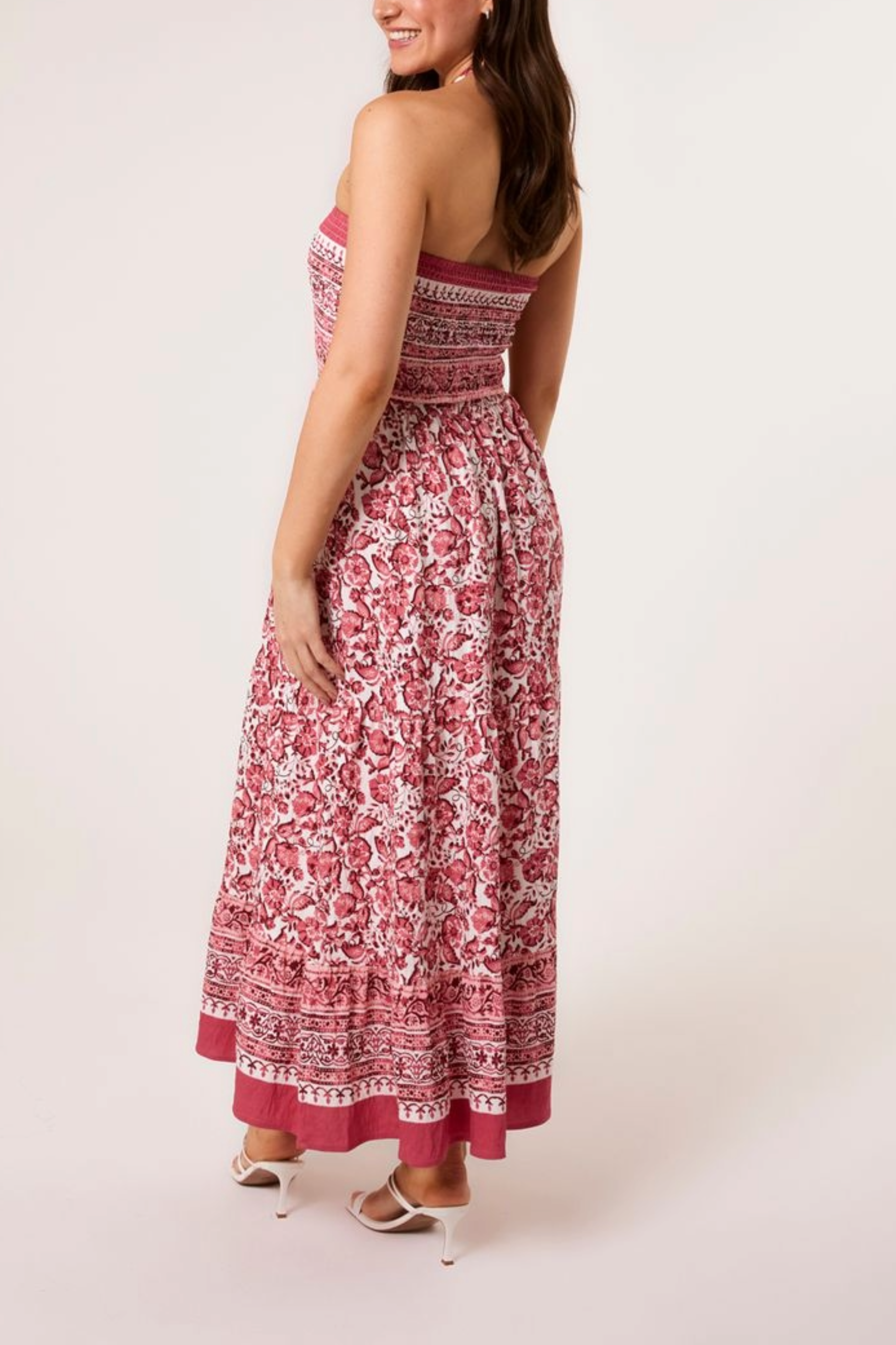 Floral Print Shirred Bust Bandeau Dress