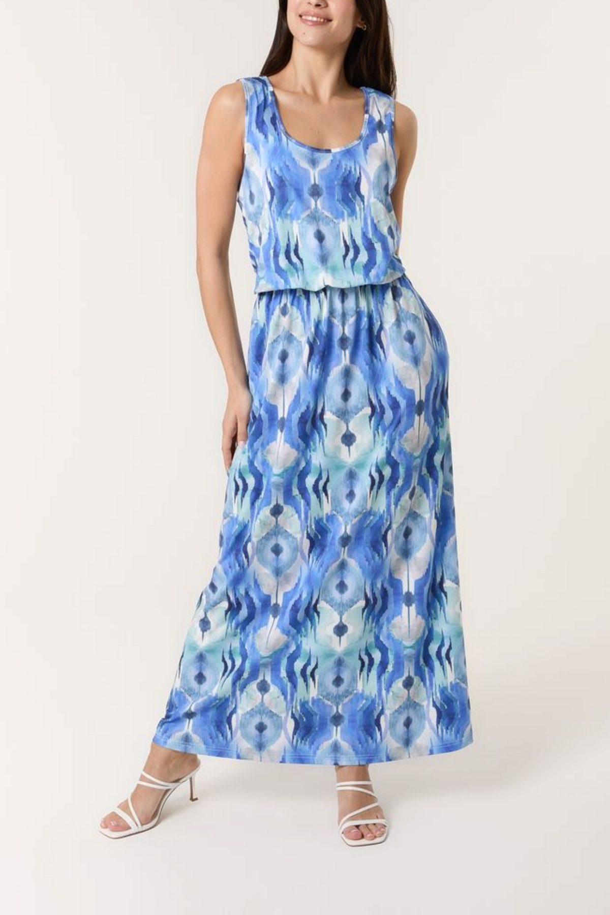 Watercolour Print Puffball Maxi Dress