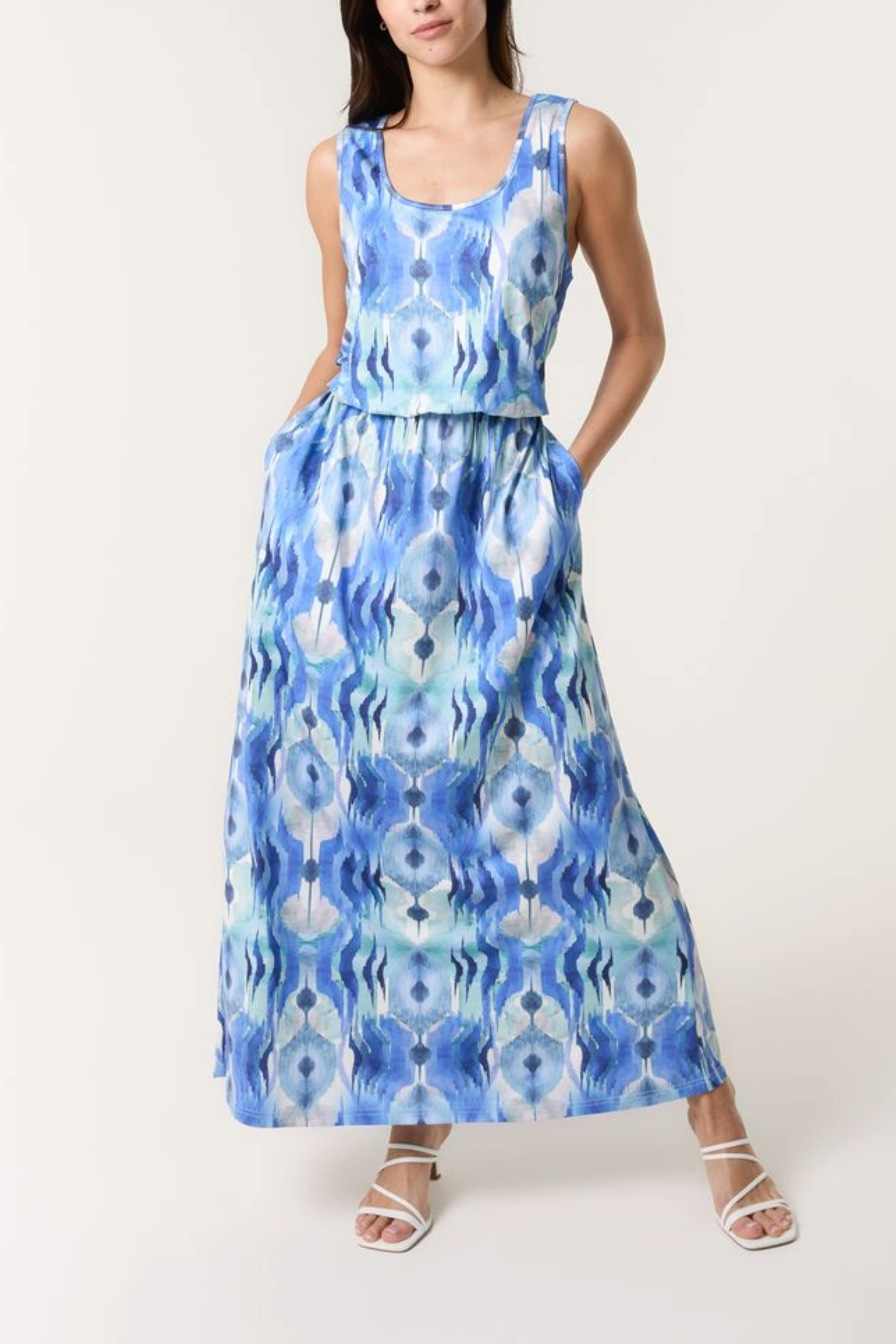 Watercolour Print Puffball Maxi Dress