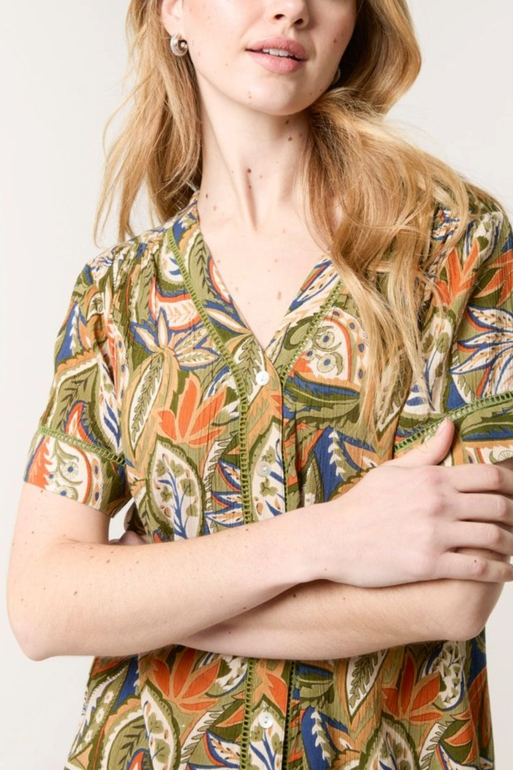 Leaf Border Print Button-Up Shirt