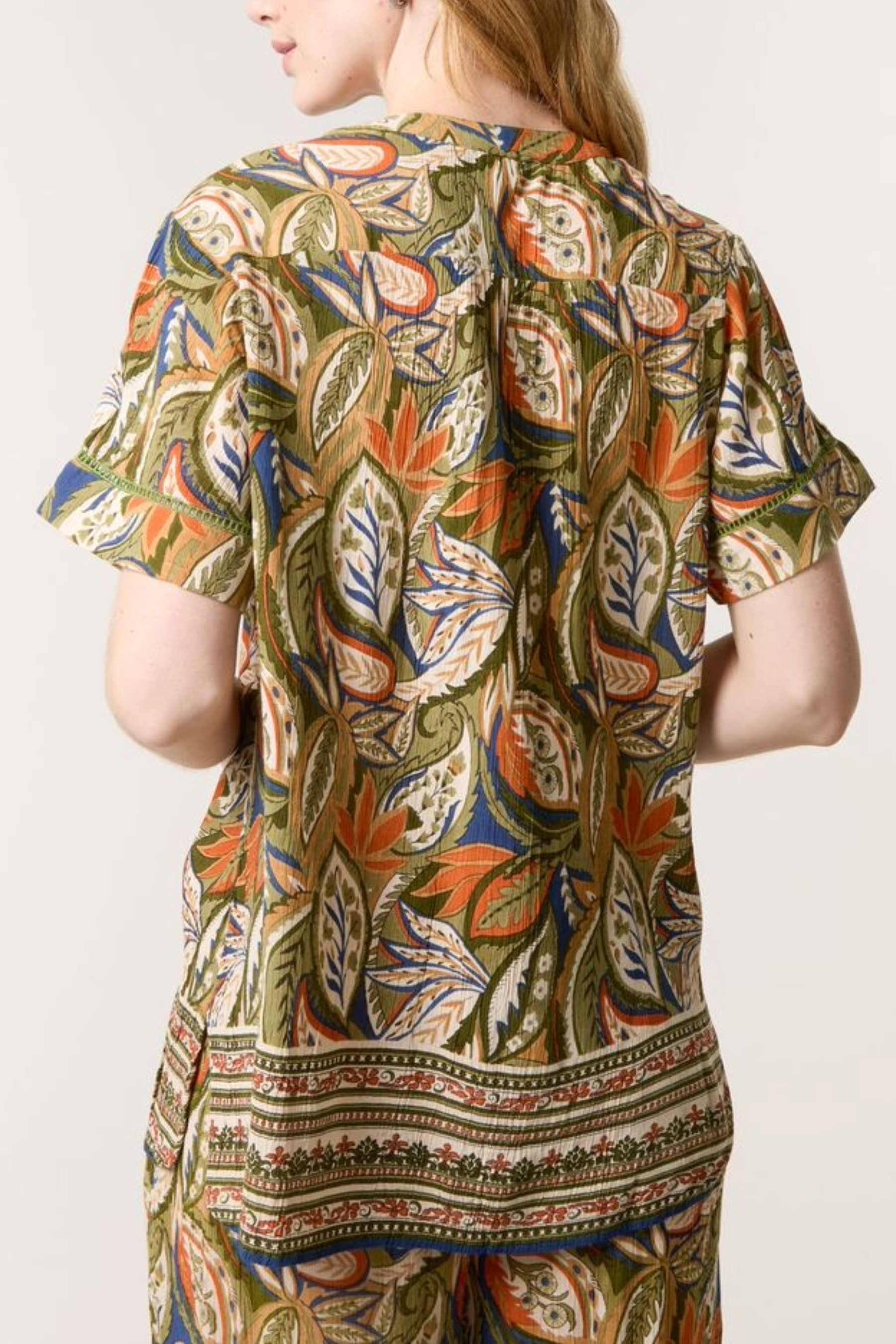 Leaf Border Print Button-Up Shirt