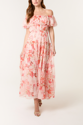Floral Bardot Frill Maxi Dress
