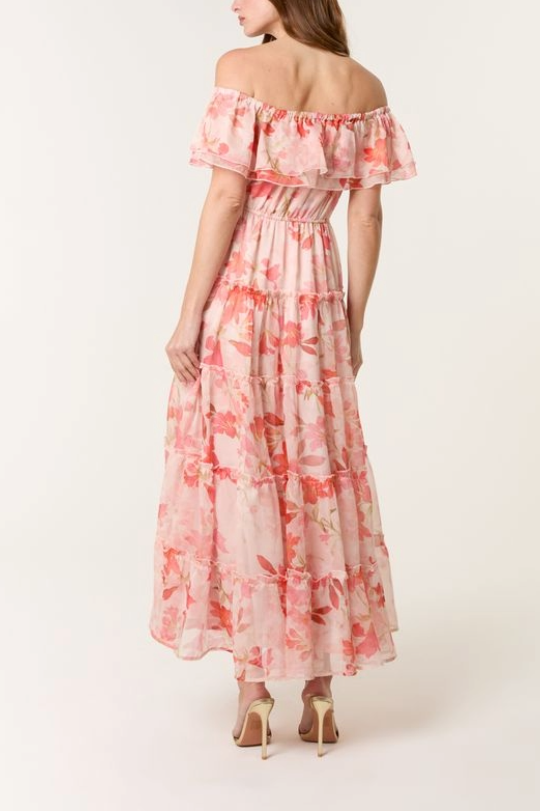Floral Bardot Frill Maxi Dress
