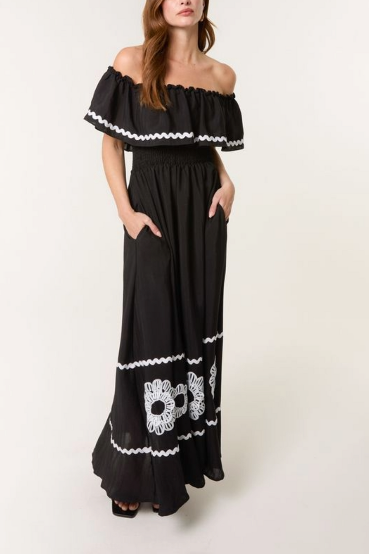 Bardot Ric Rac Floral Embroidery Dress