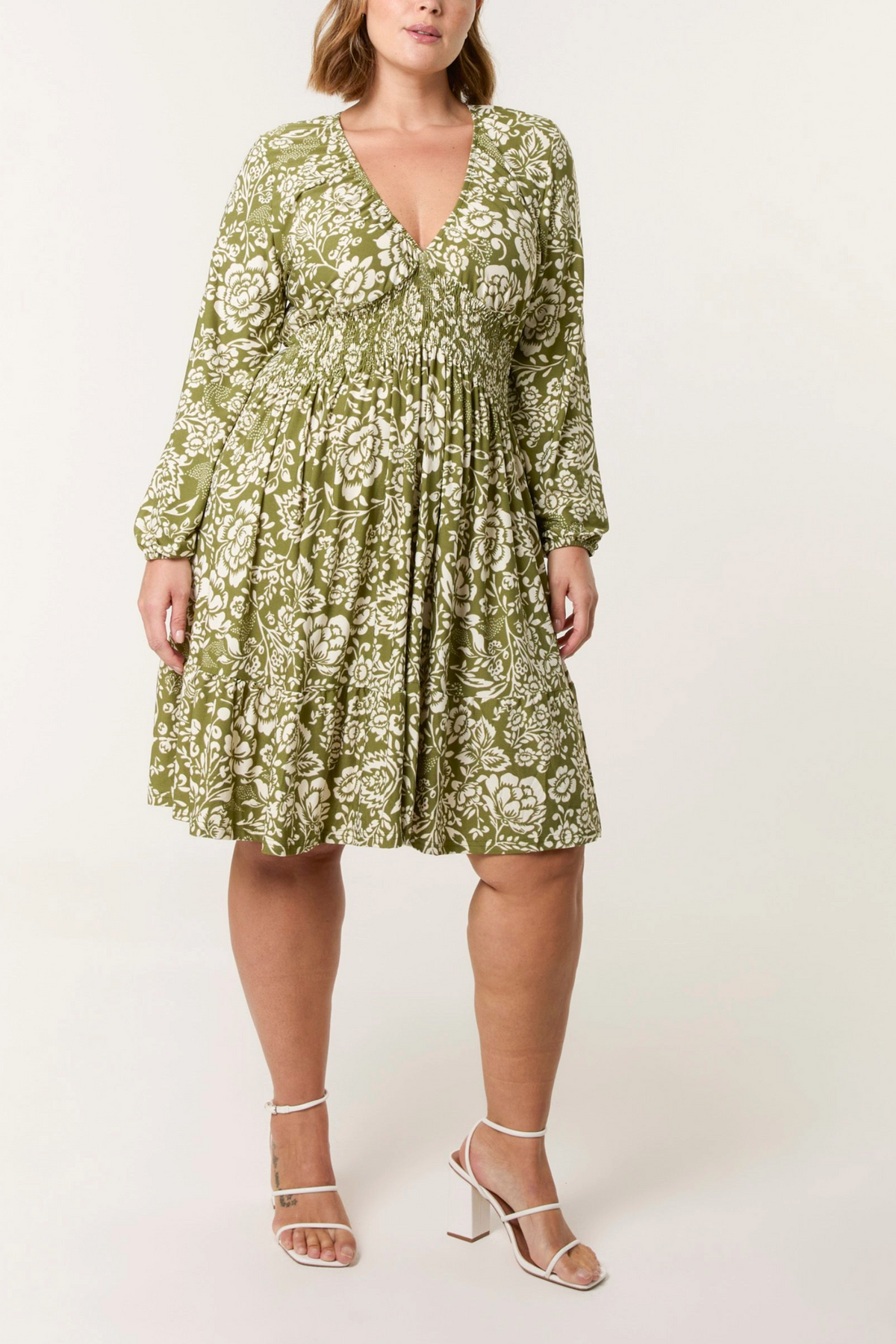 Curve Shirred Neck Elastic Mini Dress