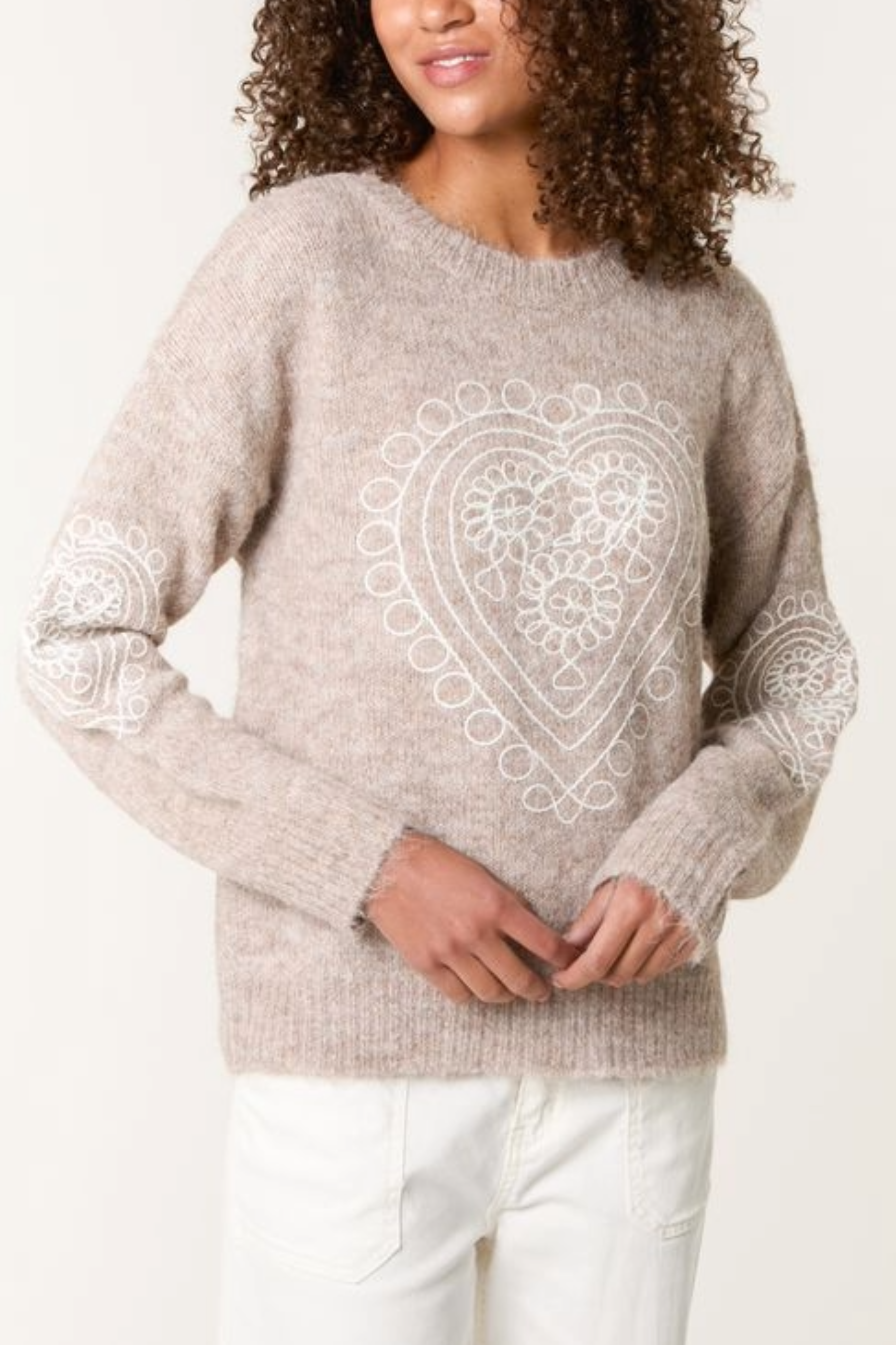 Heart Embroidered Knit Jumper