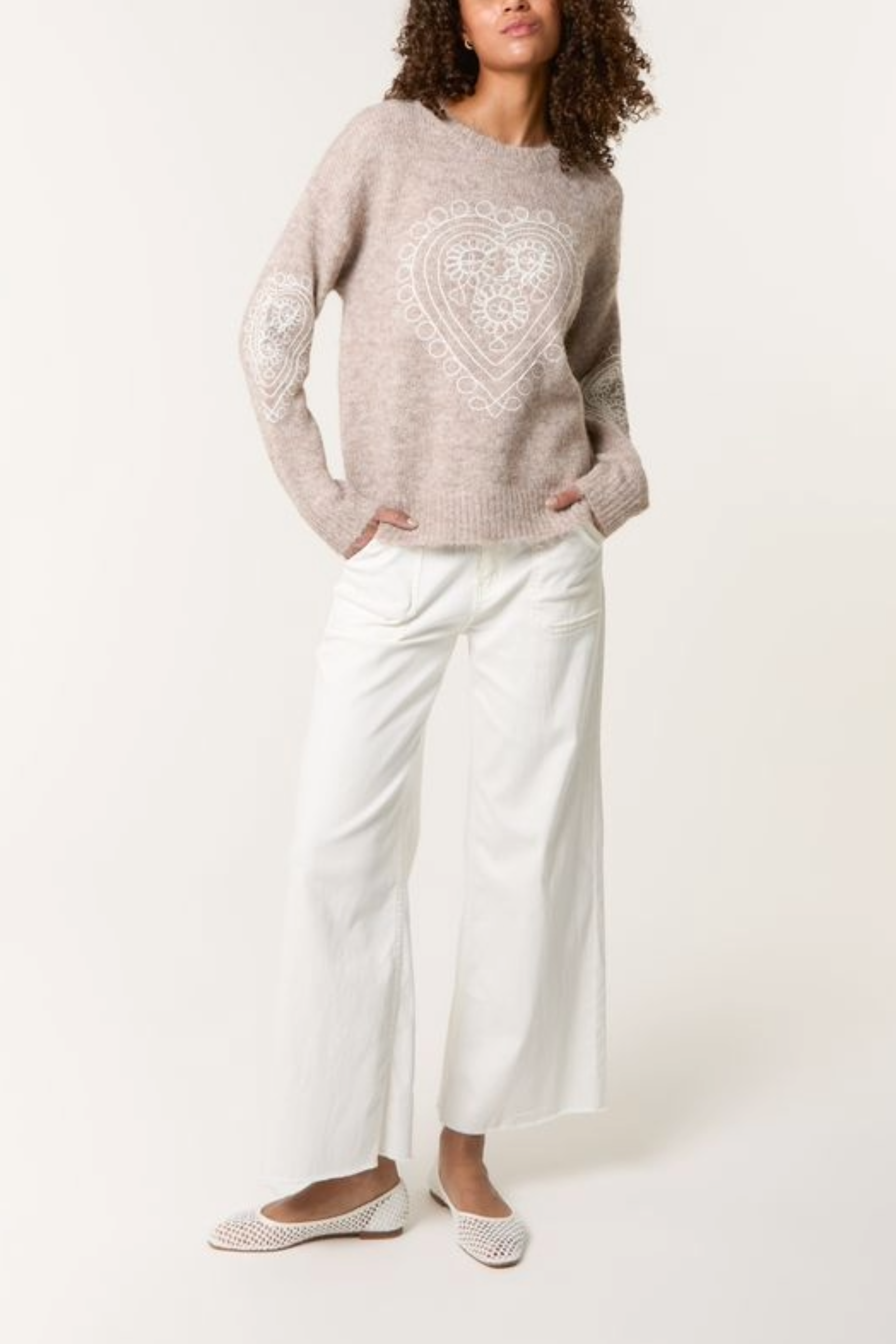 Heart Embroidered Knit Jumper