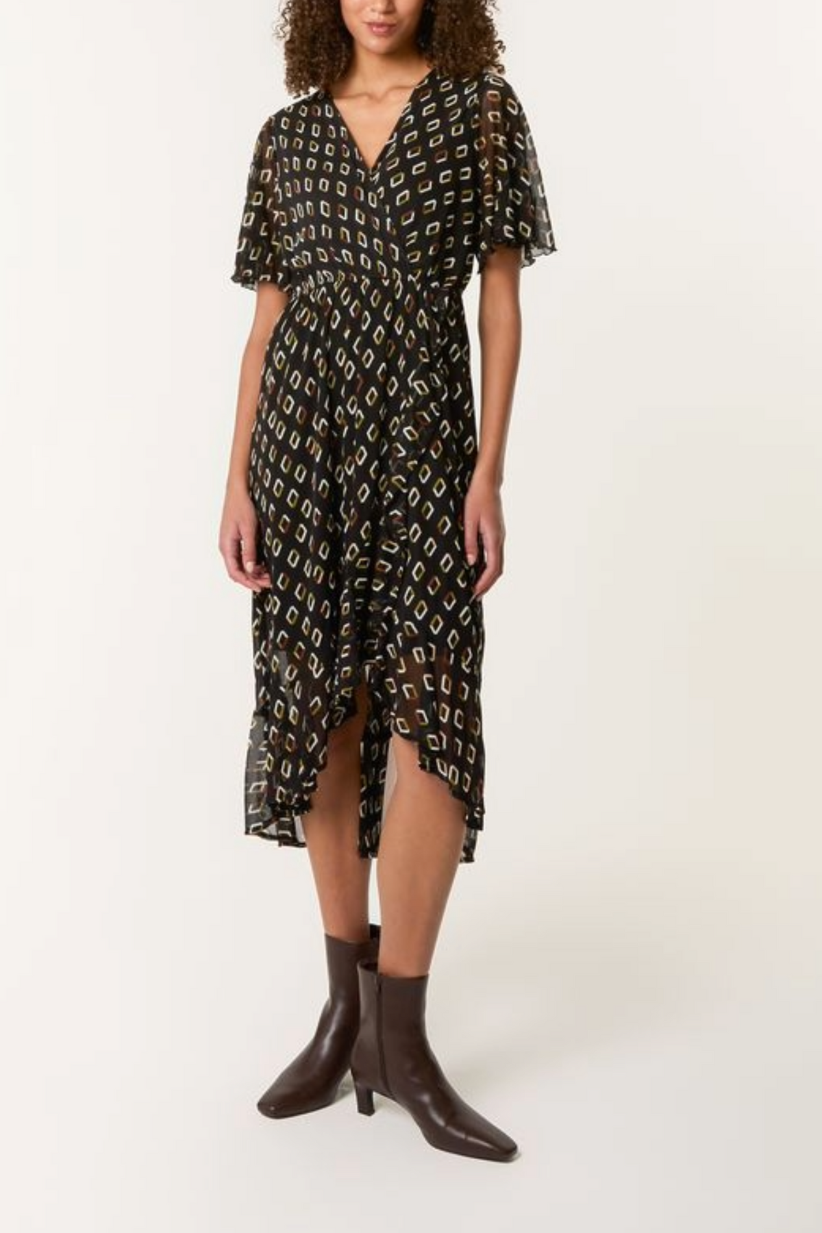 Geo Flutter Mesh Midi Dress