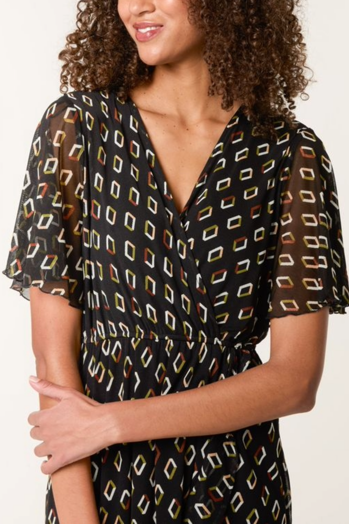 Geo Flutter Mesh Midi Dress