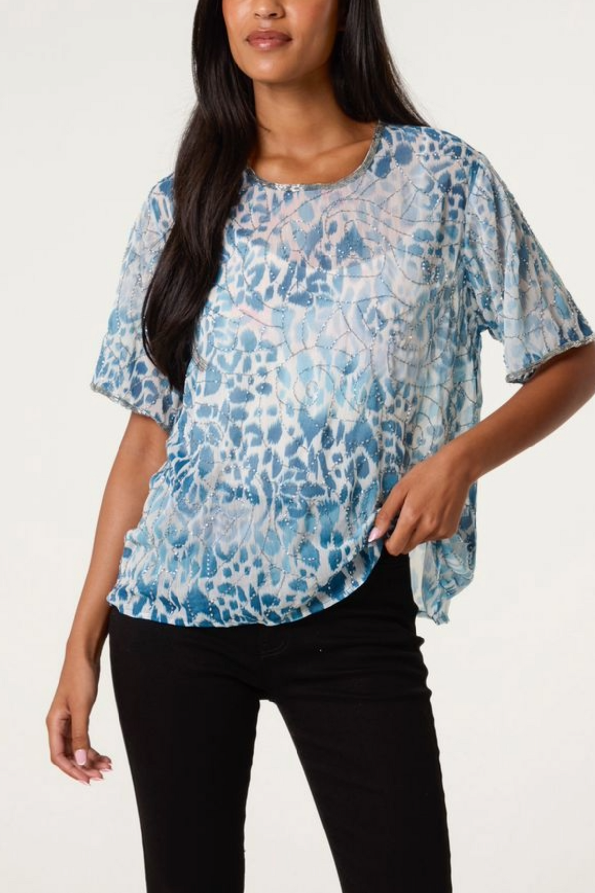 Embellished Animal Chiffon Top