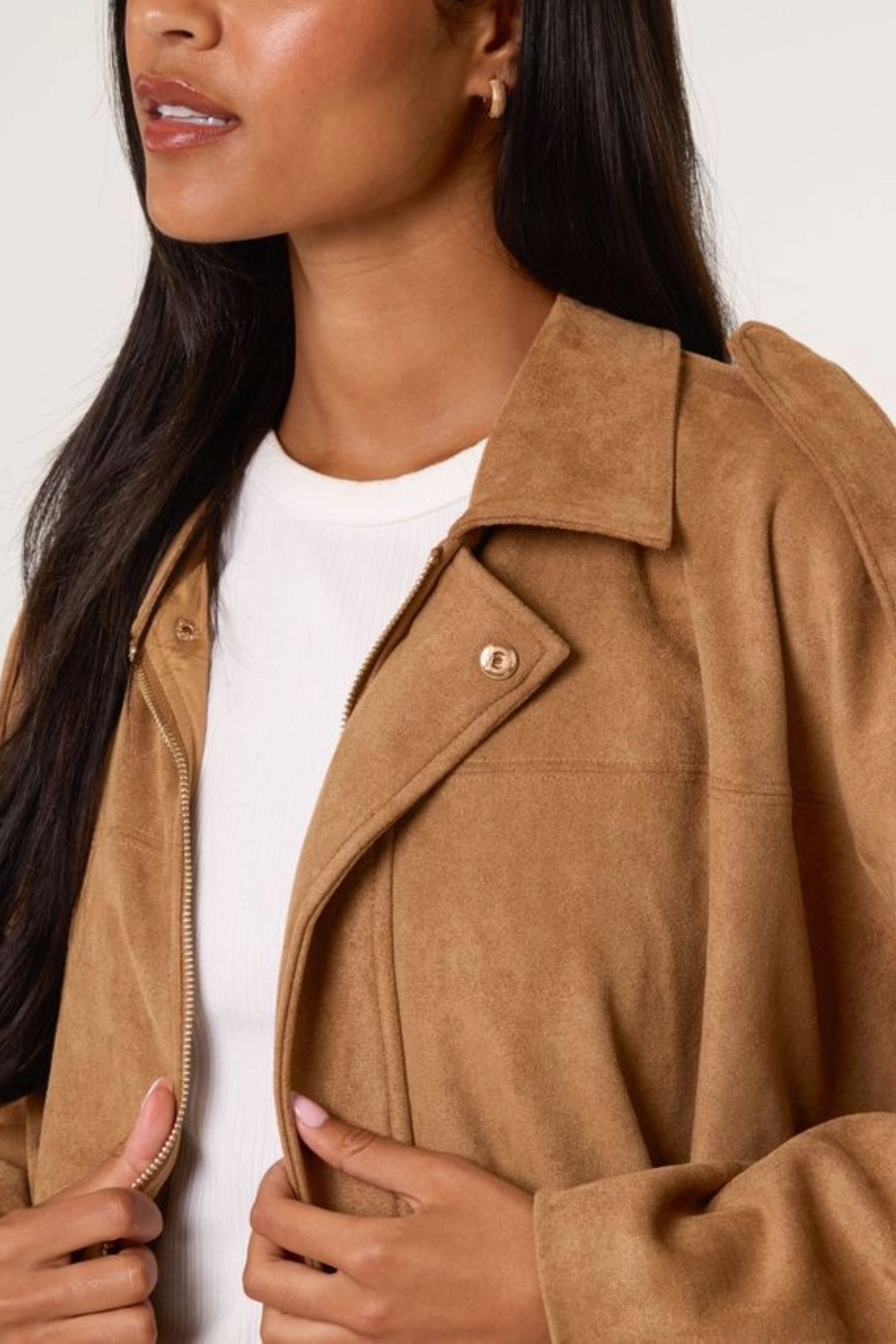 Suede Puffball Bomber Jacket