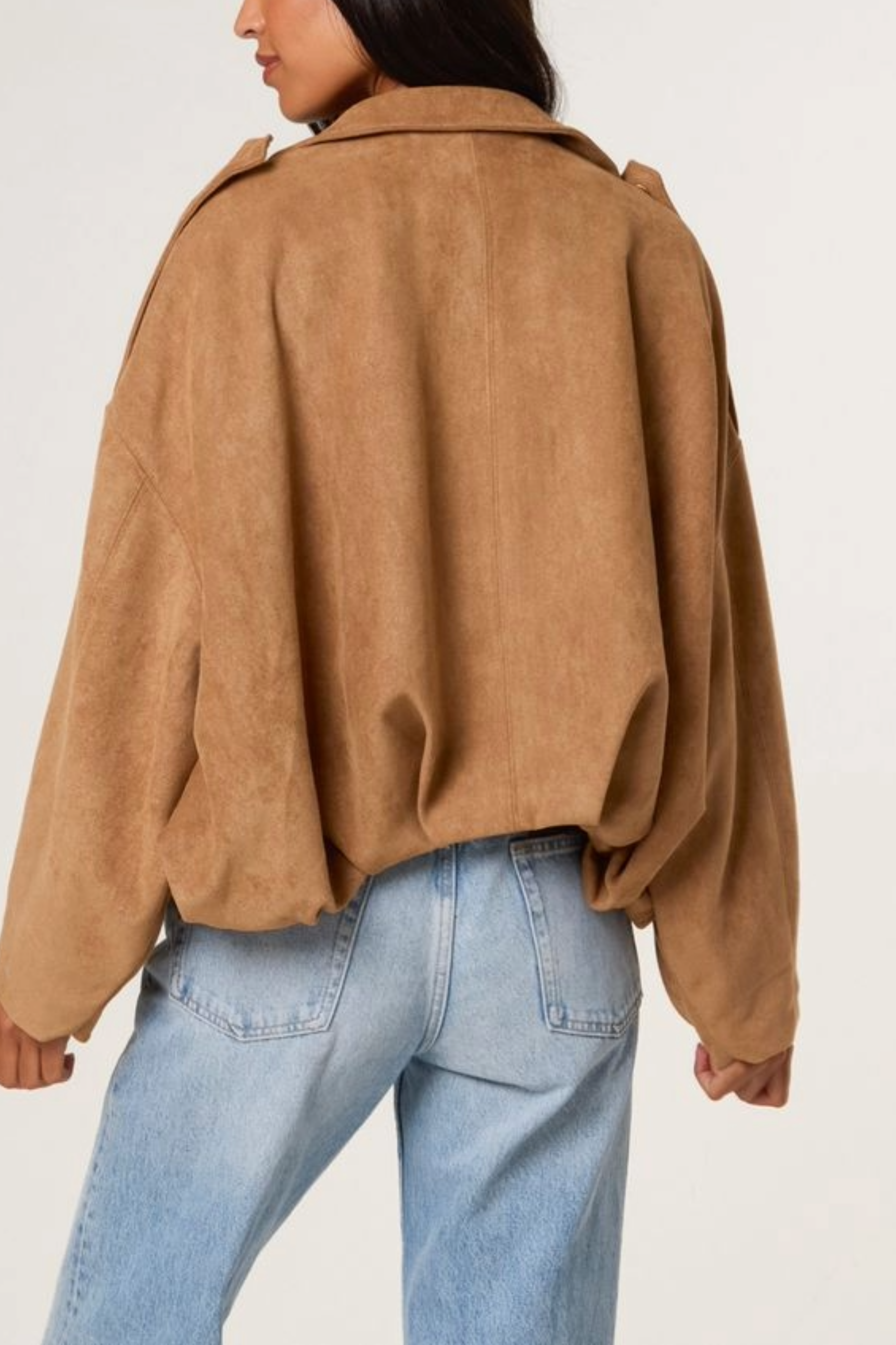 Suede Puffball Bomber Jacket