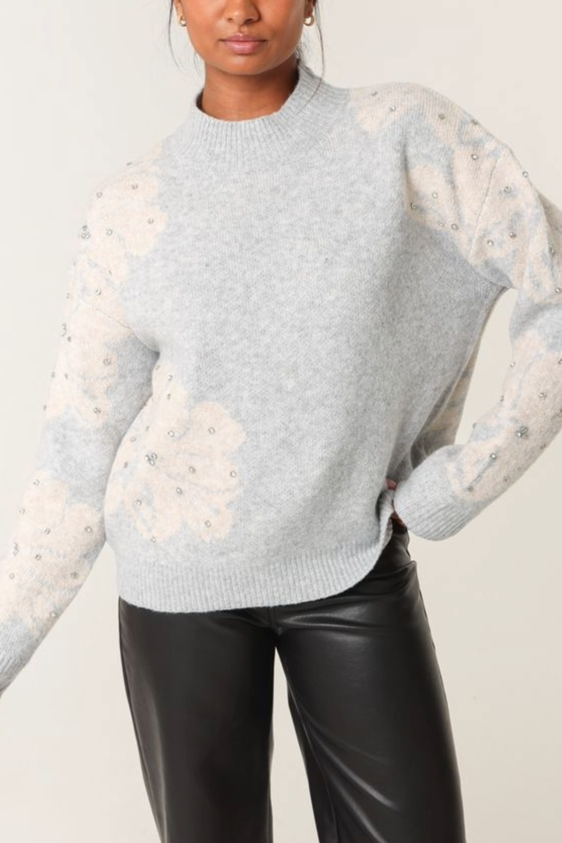 Embellished Floral High Neck Jumper