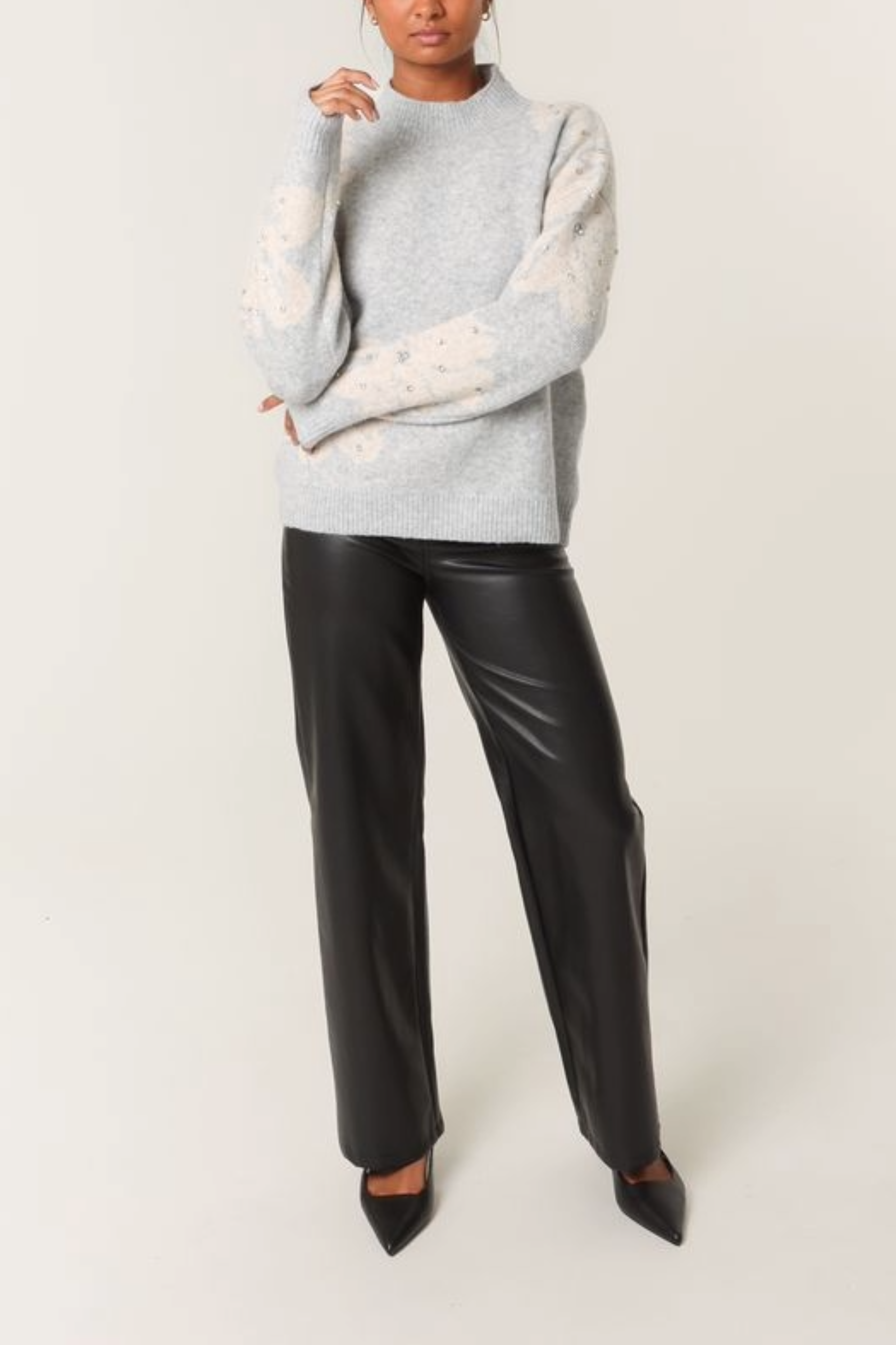 Embellished Floral High Neck Jumper