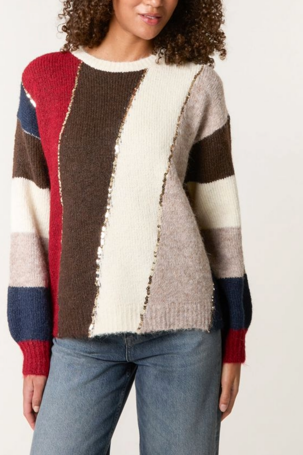 Striped Sequin Details Jumper