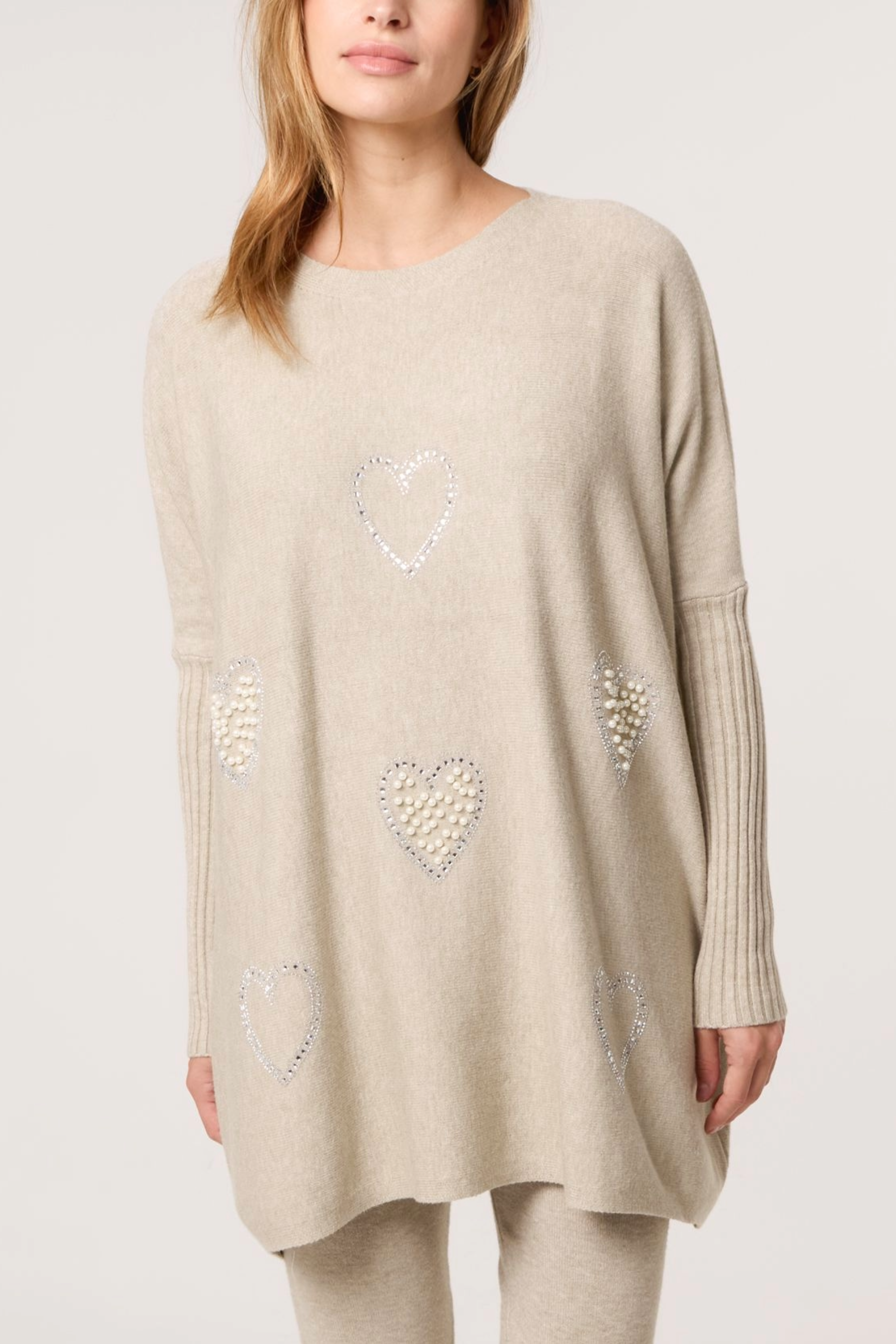 Embellished Hearts Batwing Knit Jumper