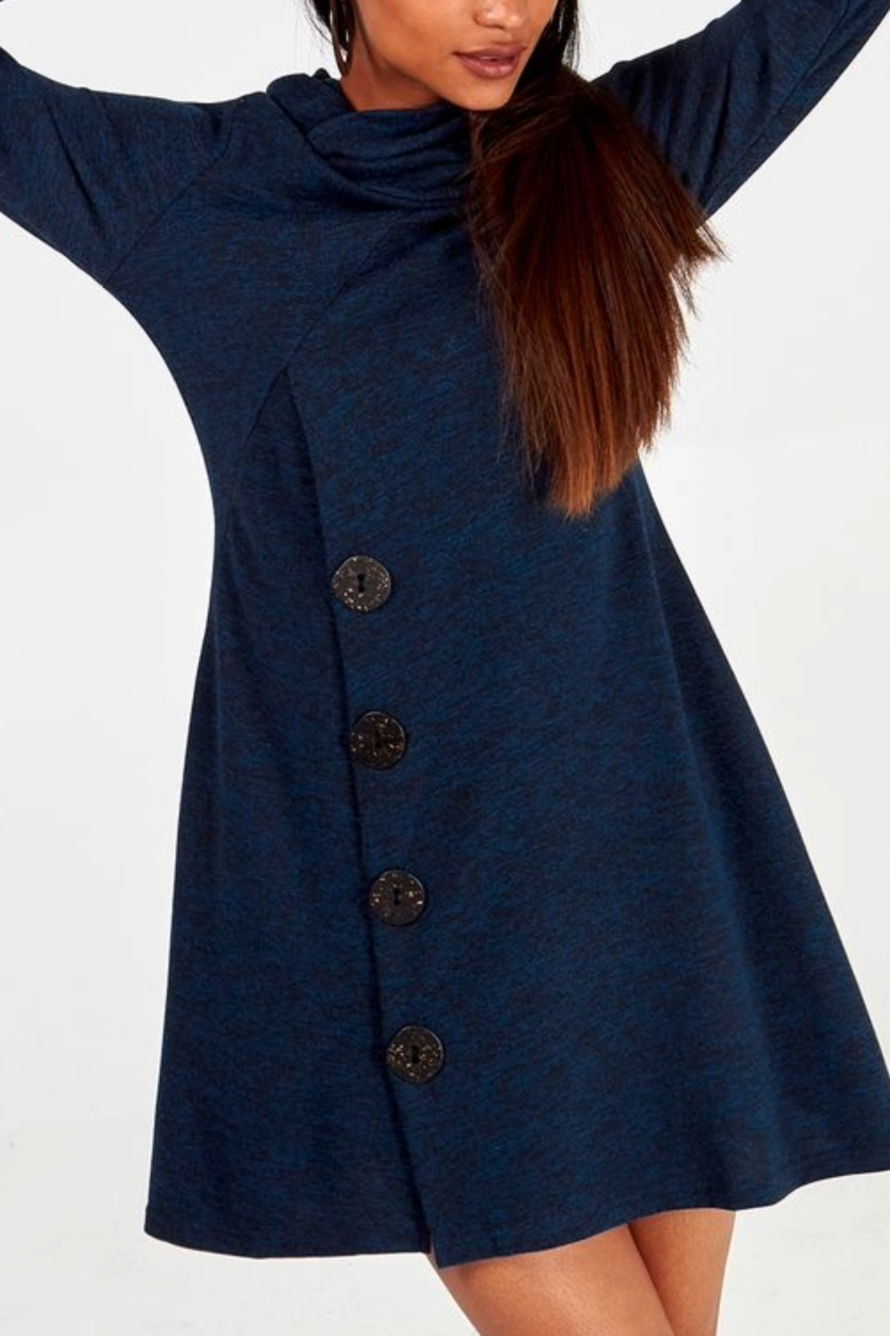 Roll Neck Button Detail Jumper Dress