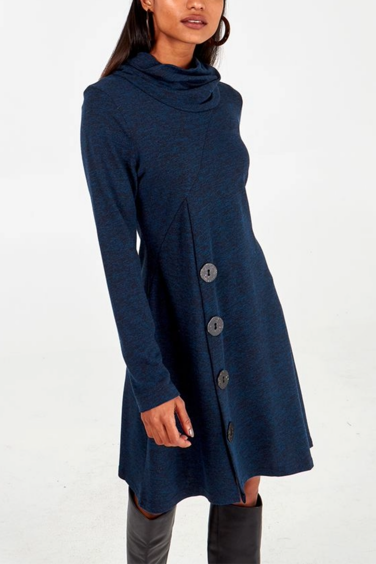 Roll Neck Button Detail Jumper Dress