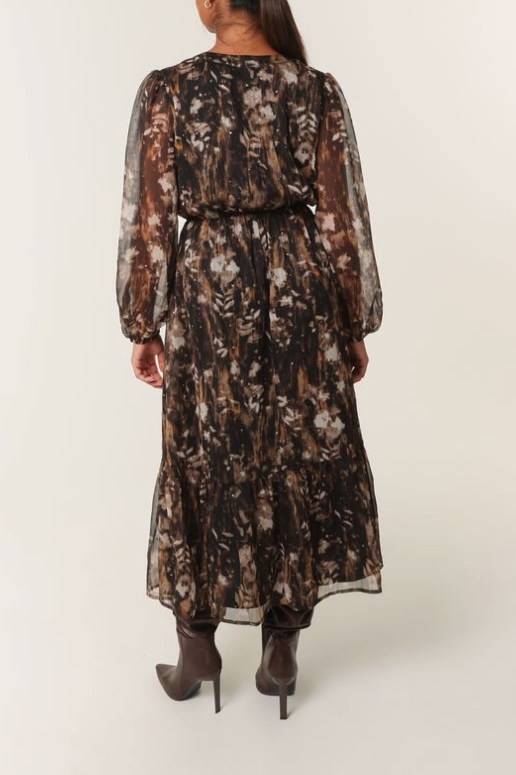Leaf Print Diamante Chiffon Dress