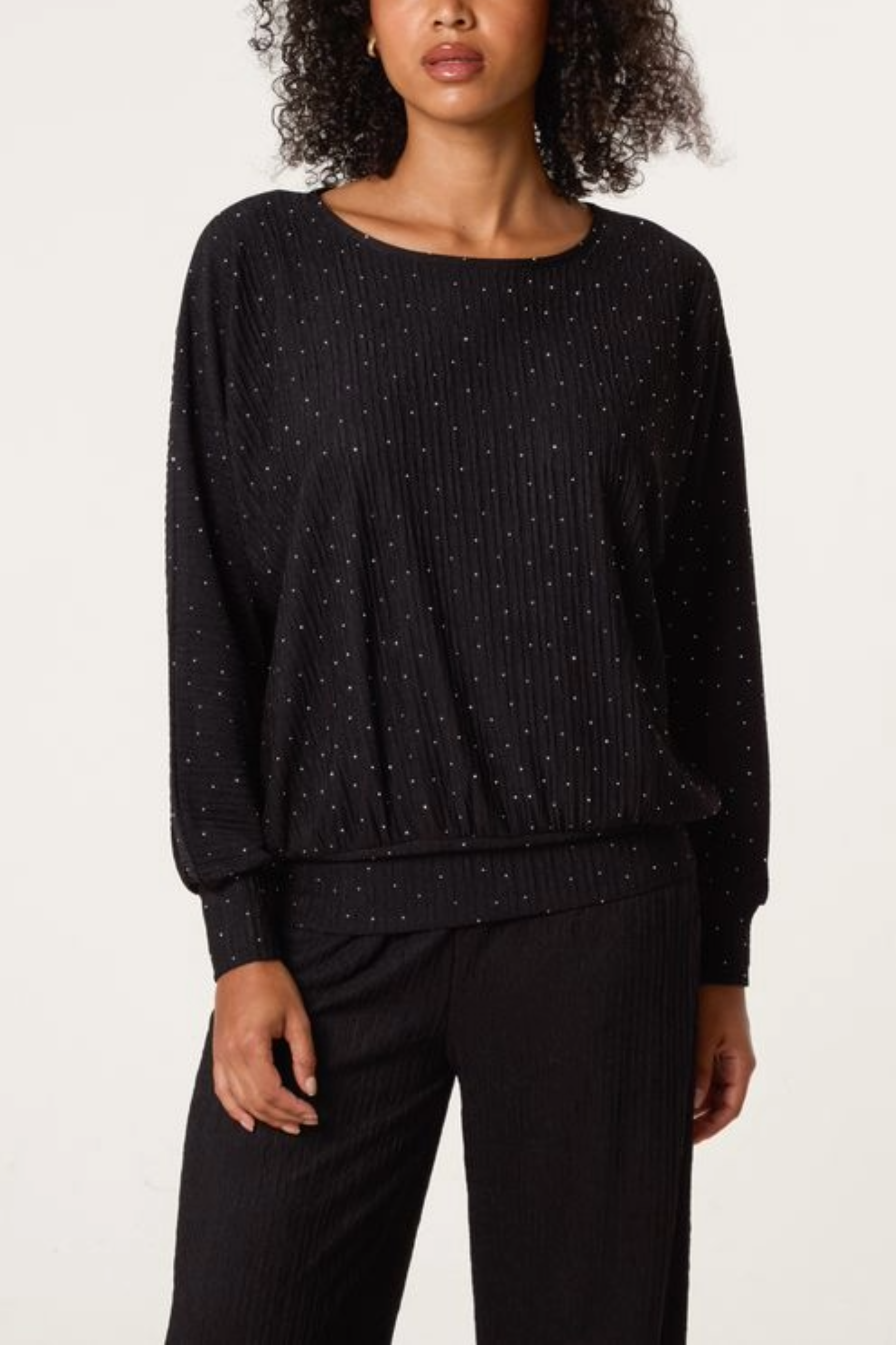 Rhinestone Batwing Top