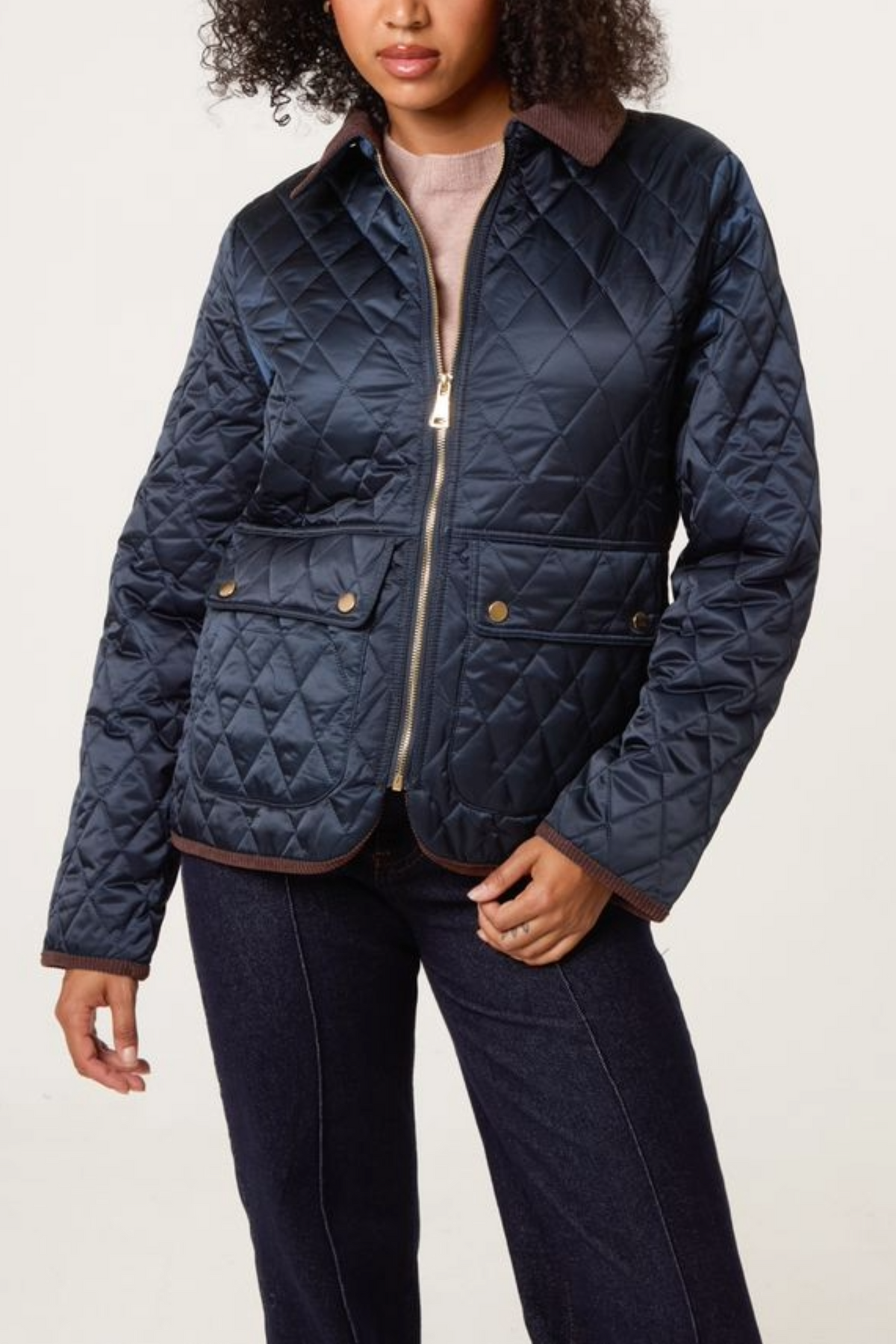 Diamond Quilted Contrast Round Coat